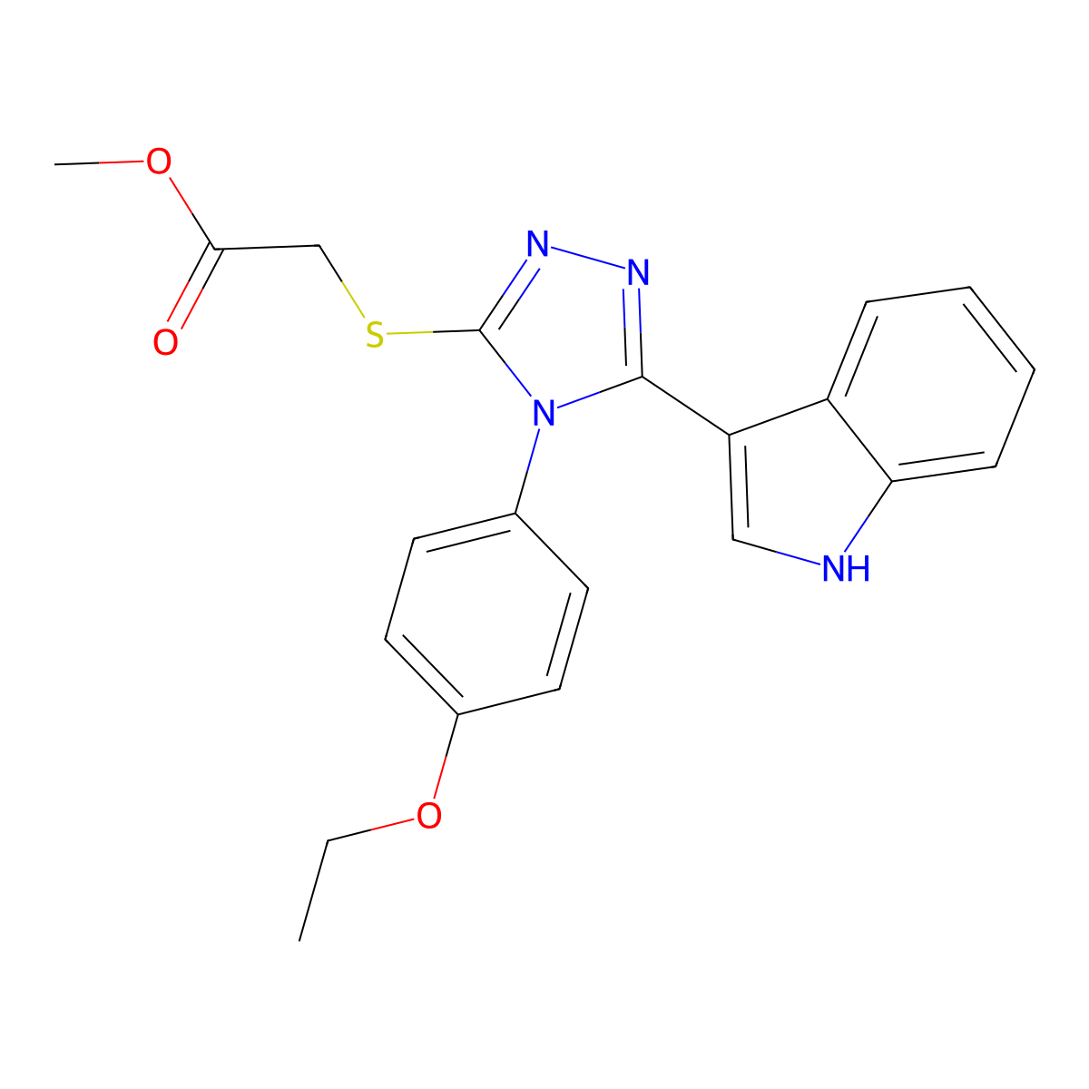 methyl 2-((4-(4-ethoxyphenyl)-5-(1H-indol-3-yl)-4H-1,2,4-triazol-3-yl)thio)acetate molecular structure, CAS 730991-82-9