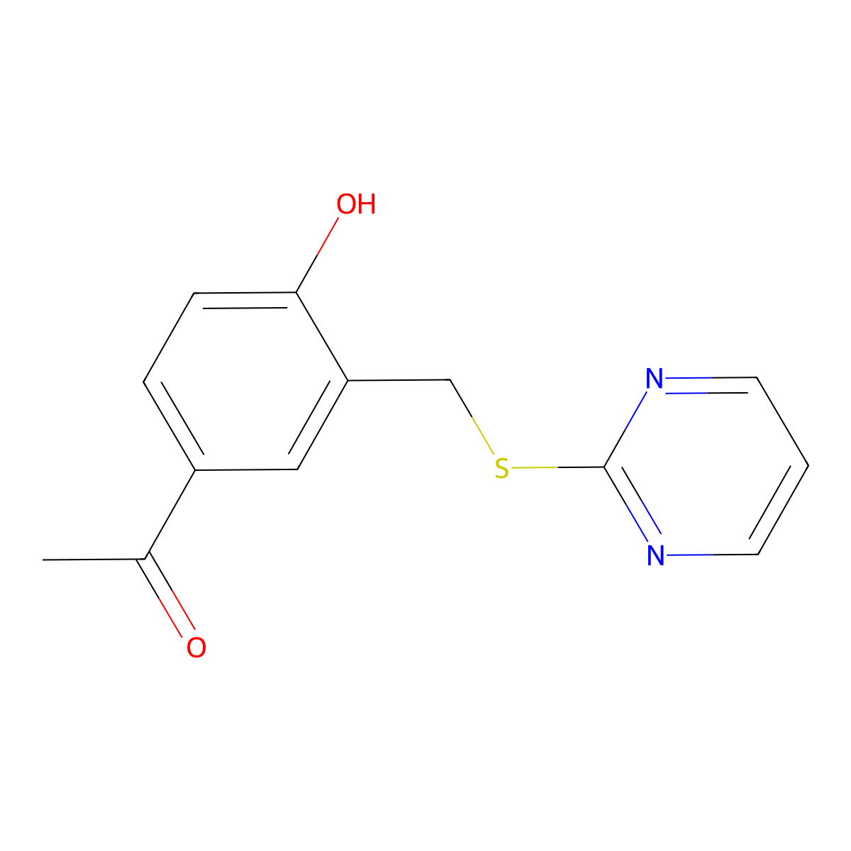 1-{4-Hydroxy-3-[(pyrimidin-2-ylsulfanyl)methyl]phenyl}ethan-1-one molecular structure, CAS 730992-37-7
