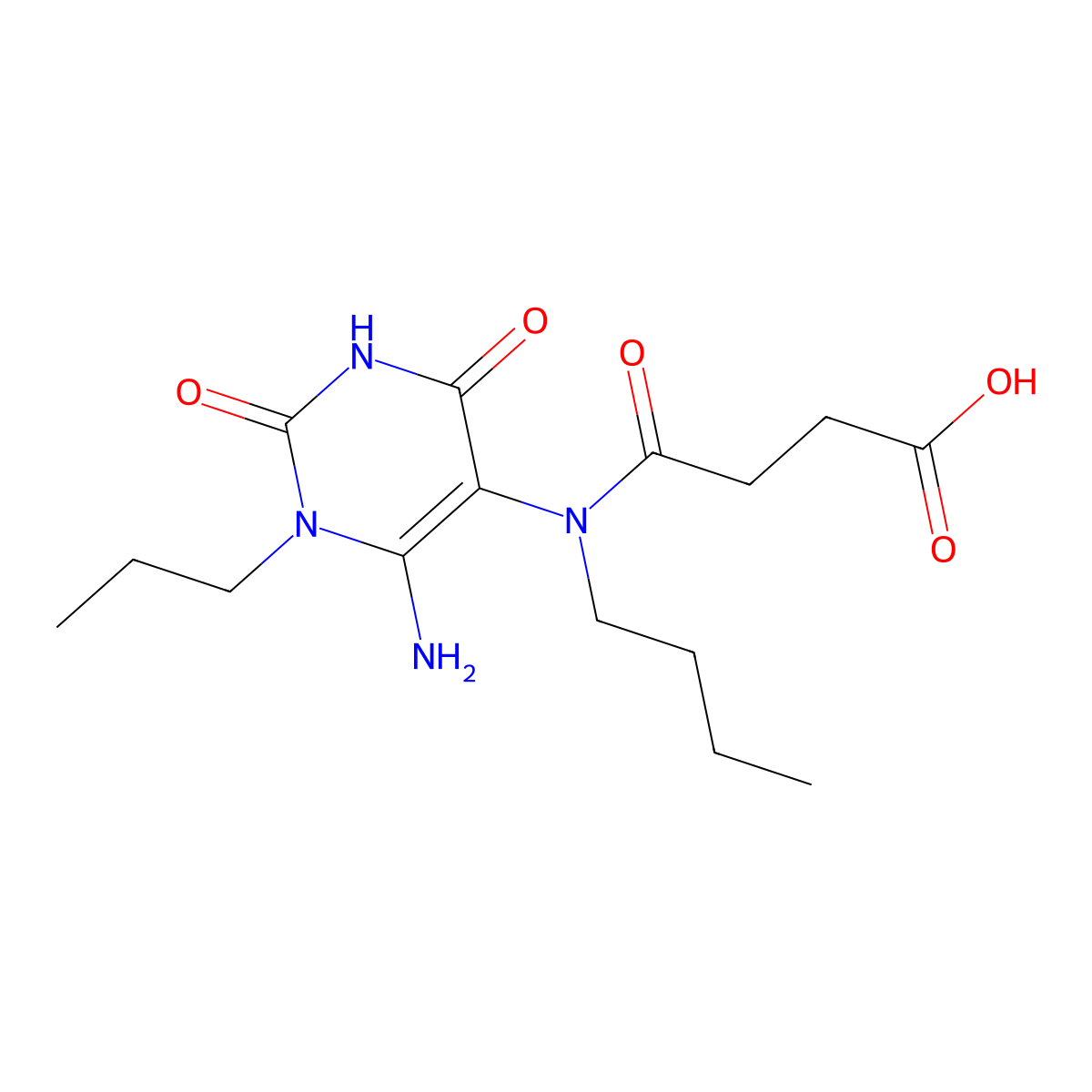3-[(6-Amino-2,4-dioxo-1-propyl-1,2,3,4-tetrahydropyrimidin-5-yl)(butyl)carbamoyl]propanoic acid molecular structure, CAS 730992-43-5
