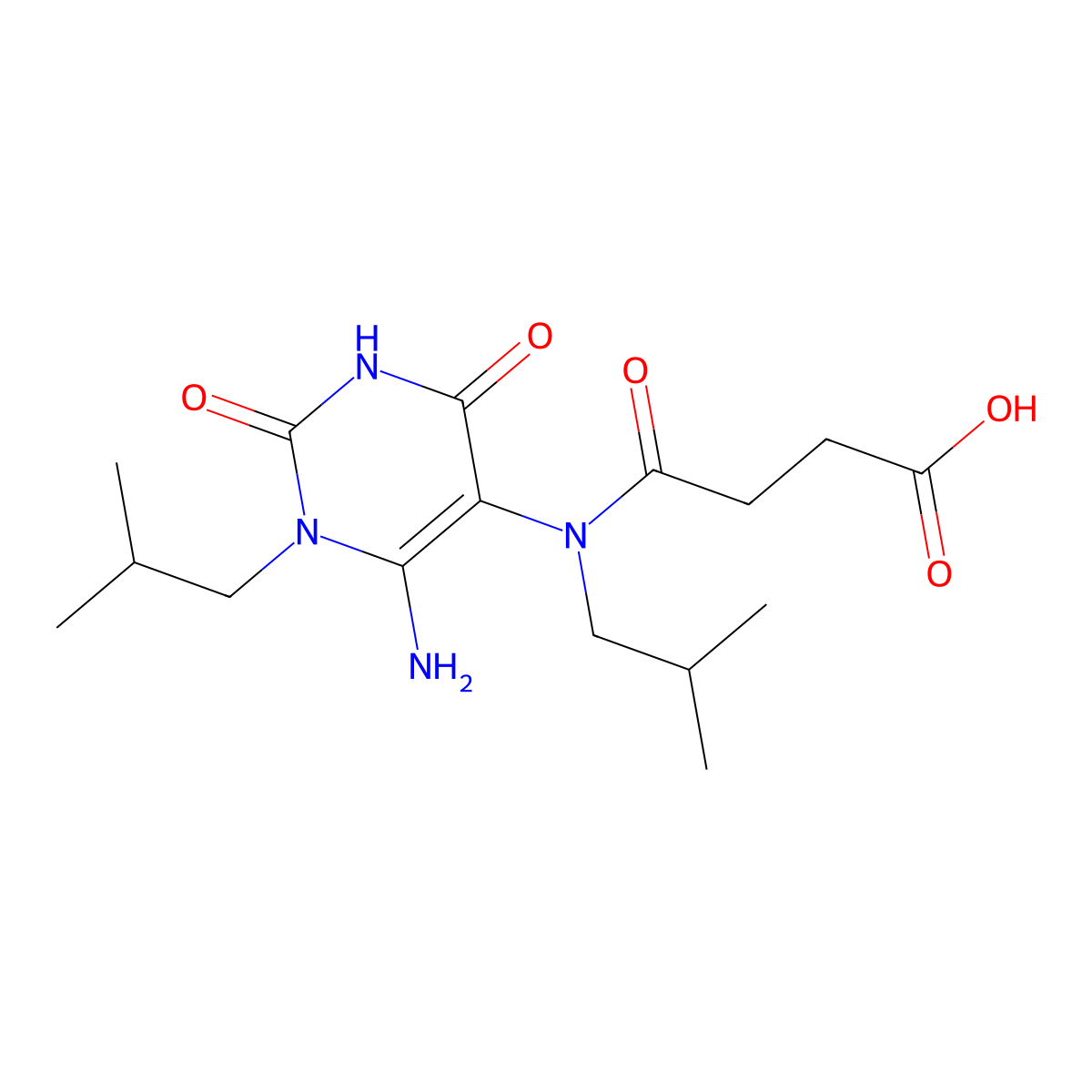 3-{[6-Amino-1-(2-methylpropyl)-2,4-dioxo-1,2,3,4-tetrahydropyrimidin-5-yl](2-methylpropyl)carbamoyl}propanoic acid molecular structure, CAS 730992-55-9