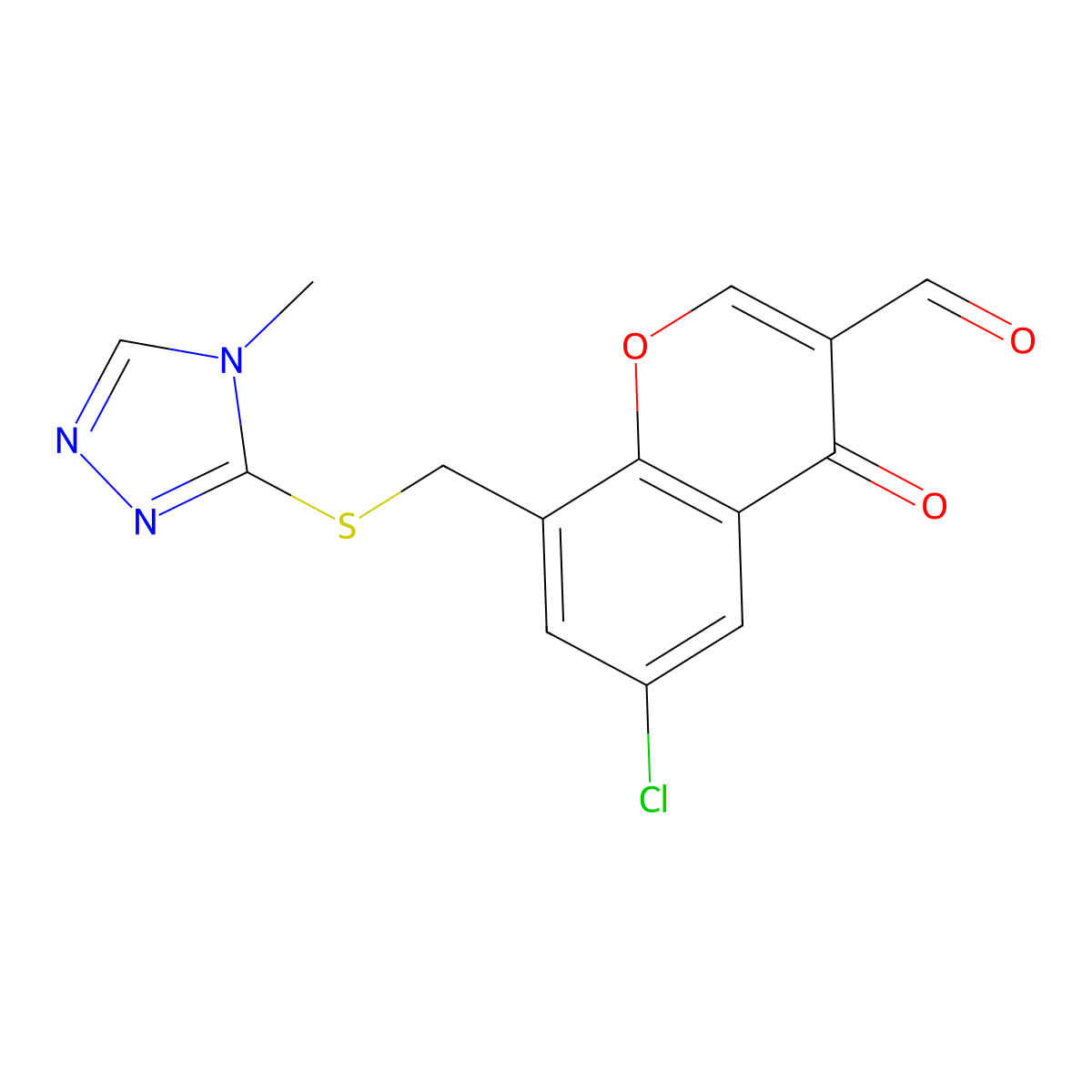 6-chloro-8-{[(4-methyl-4H-1,2,4-triazol-3-yl)sulfanyl]methyl}-4-oxo-4H-chromene-3-carbaldehyde molecular structure, CAS 730992-67-3