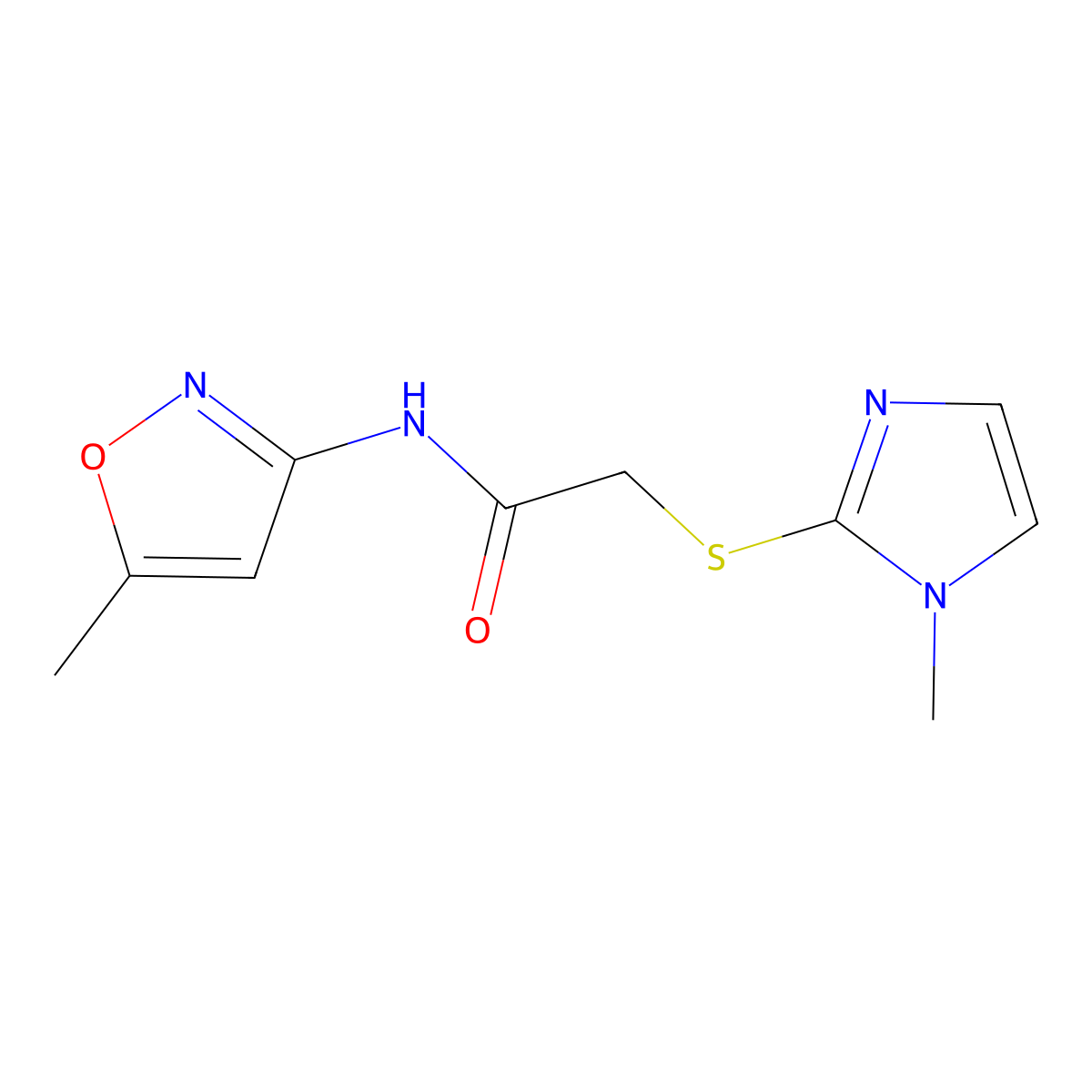 2-(1-methylimidazol-2-yl)sulfanyl-N-(5-methyl-1,2-oxazol-3-yl)acetamide molecular structure, CAS 730995-02-5