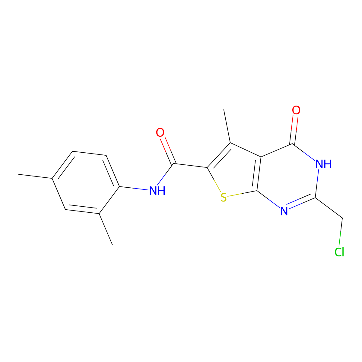 2-(chloromethyl)-N-(2,4-dimethylphenyl)-5-methyl-4-oxo-3,4-dihydrothieno[2,3-d]pyrimidine-6-carboxamide molecular structure, CAS 730997-78-1