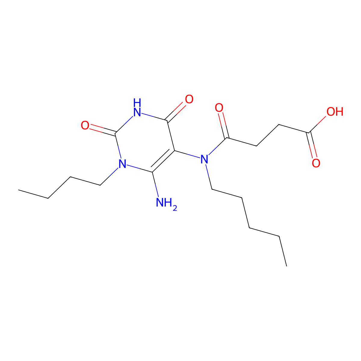 N-(6-Amino-1-butyl-2,4-dioxo-1,2,3,4-tetrahydro-pyrimidin-5-yl)-N-pentyl-succinamic acid molecular structure, CAS 730997-83-8