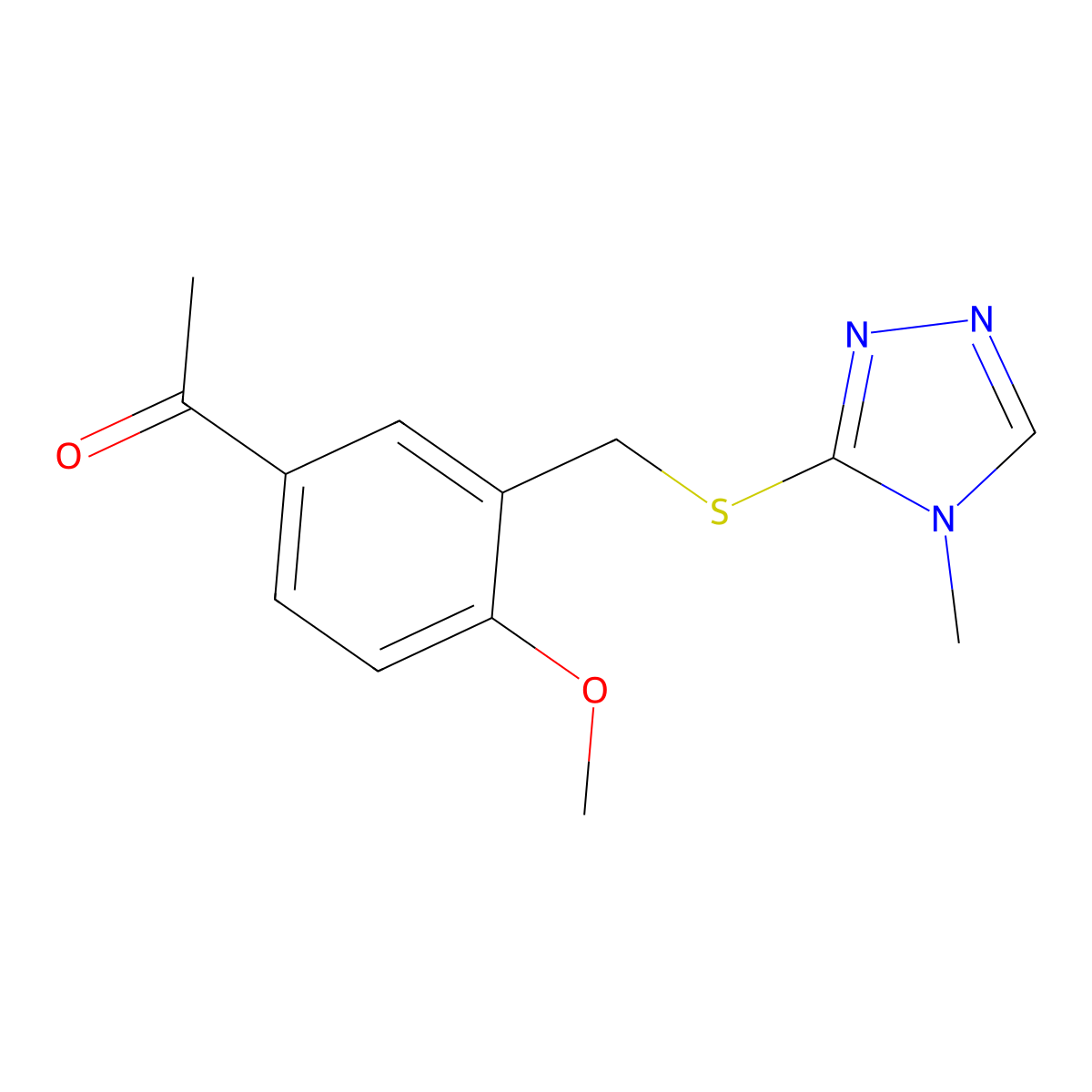 1-(4-methoxy-3-{[(4-methyl-4H-1,2,4-triazol-3-yl)sulfanyl]methyl}phenyl)ethan-1-one molecular structure, CAS 730997-92-9