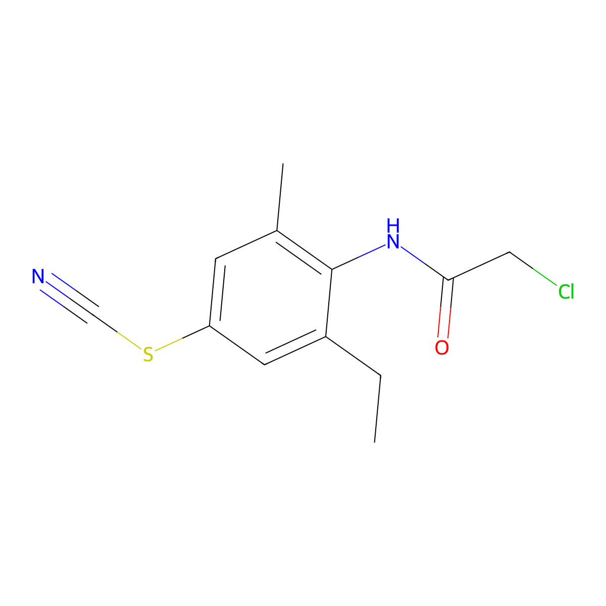 2-chloro-N-(4-(cyanosulfanyl)-2-ethyl-6-methylphenyl)acetamide molecular structure, CAS 731001-91-5
