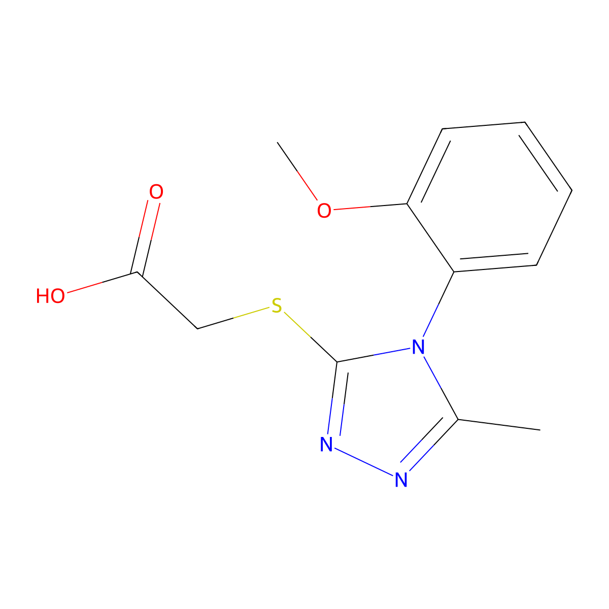2-[[4-(2-Methoxyphenyl)-5-methyl-4H-1,2,4-triazol-3-yl]thio]acetic acid molecular structure, CAS 731001-98-2