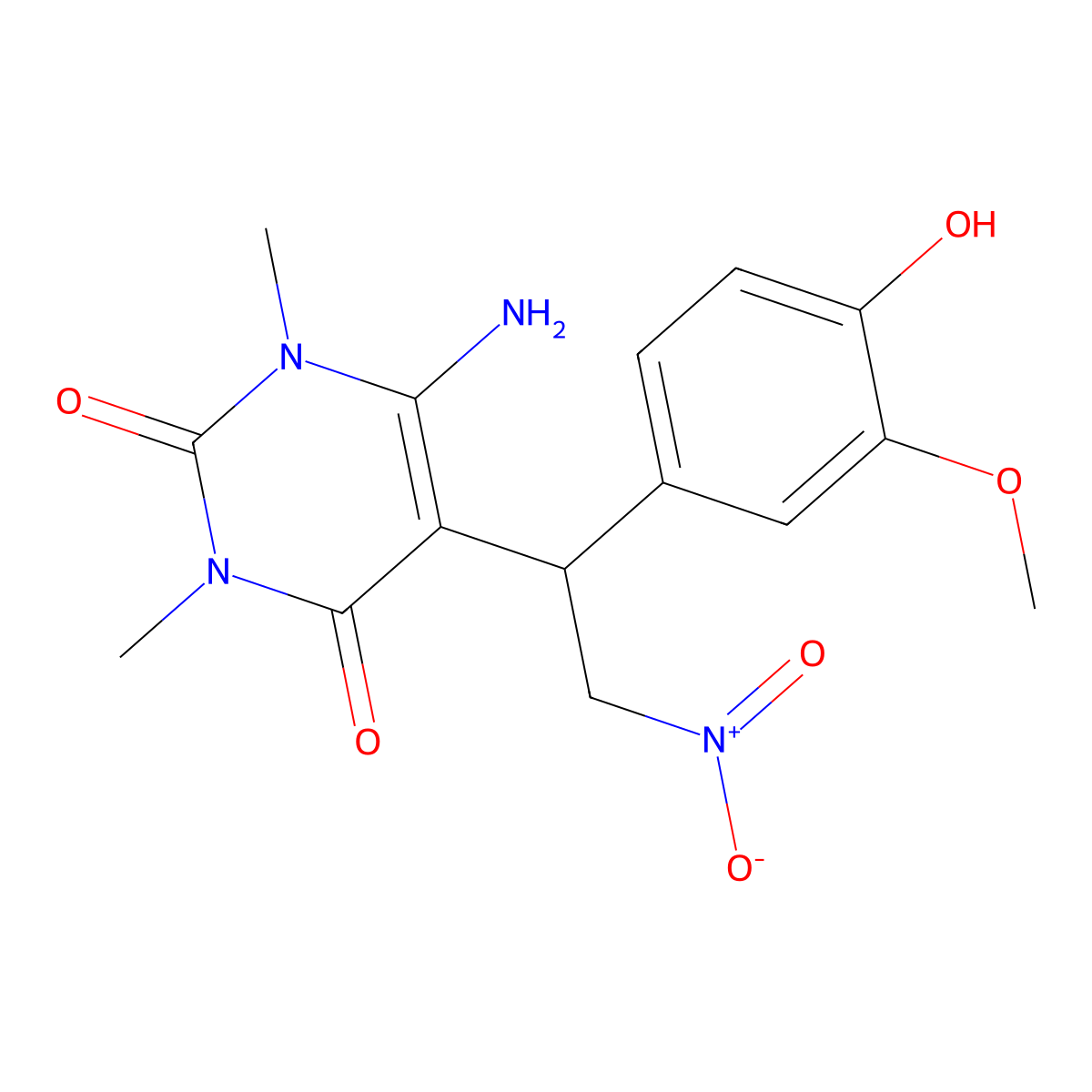 6-Amino-5-[1-(4-hydroxy-3-methoxyphenyl)-2-nitroethyl]-1,3-dimethyl-1,2,3,4-tetrahydropyrimidine-2,4-dione molecular structure, CAS 731003-75-1