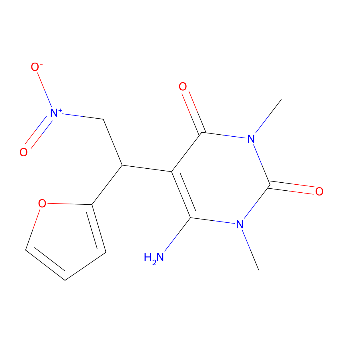 6-Amino-5-[1-(furan-2-yl)-2-nitroethyl]-1,3-dimethyl-1,2,3,4-tetrahydropyrimidine-2,4-dione molecular structure, CAS 731003-78-4