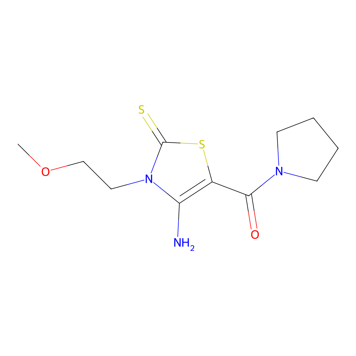 [4-Amino-3-(2-methoxyethyl)-2-thioxo-2,3-dihydro-1,3-thiazol-5-yl](pyrrolidin-1-yl)methanone molecular structure, CAS 731003-95-5