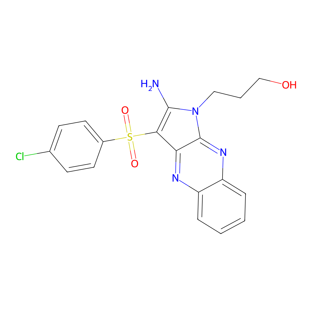 3-{2-amino-3-[(4-chlorophenyl)sulfonyl]-1H-pyrrolo[2,3-b]quinoxalin-1-yl}propan-1-ol molecular structure, CAS 731004-47-0