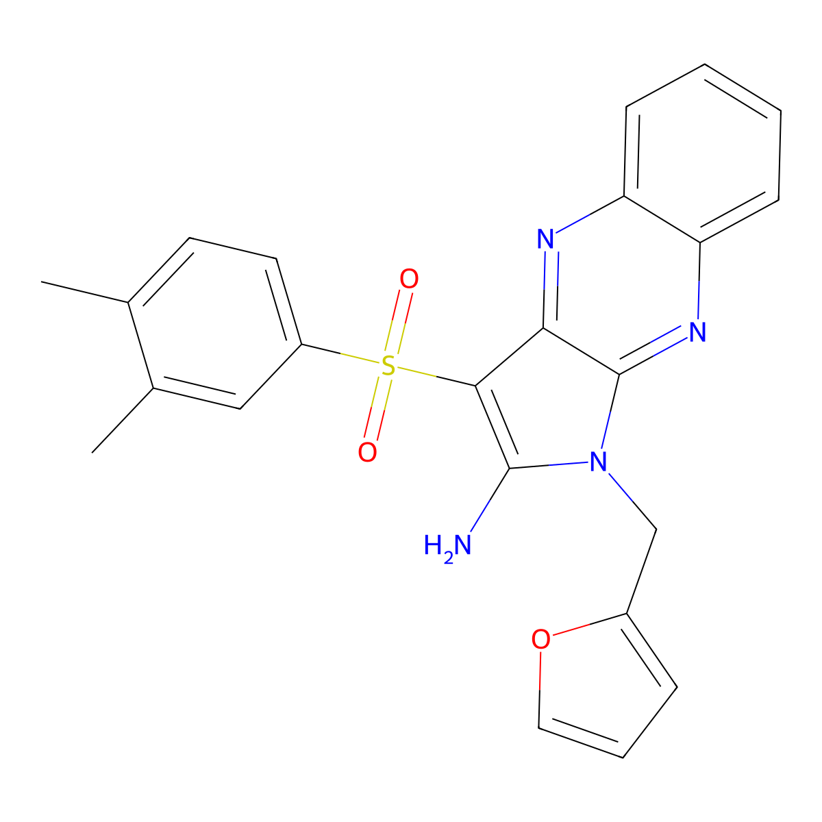 3-(3,4-Dimethyl-benzenesulfonyl)-1-furan-2-ylmethyl-1H-pyrrolo[2,3-b]quinoxalin-2-ylamine molecular structure, CAS 731004-85-6