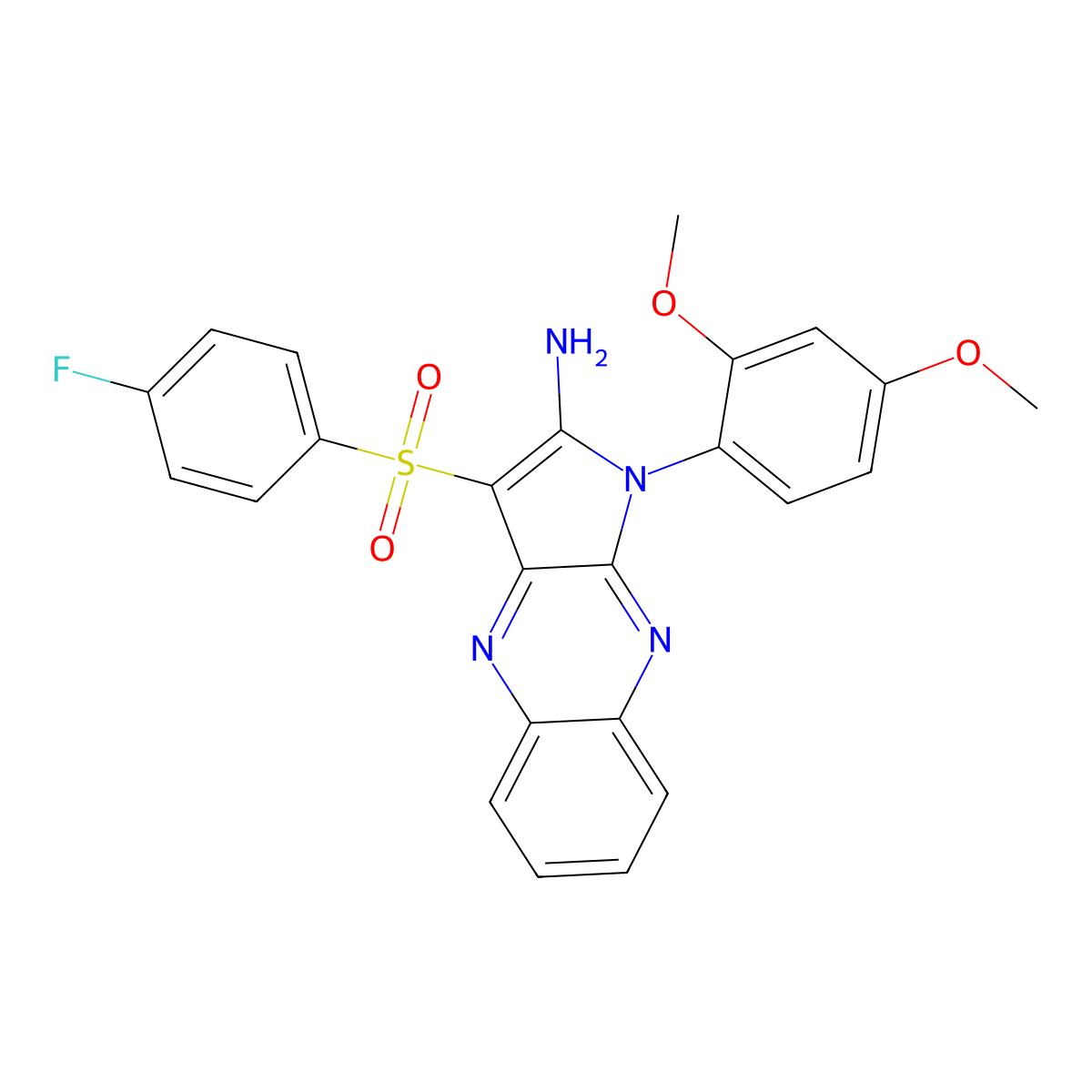 1-(2,4-dimethoxyphenyl)-3-(4-fluorobenzenesulfonyl)-1H-pyrrolo[2,3-b]quinoxalin-2-amine molecular structure, CAS 731005-07-5