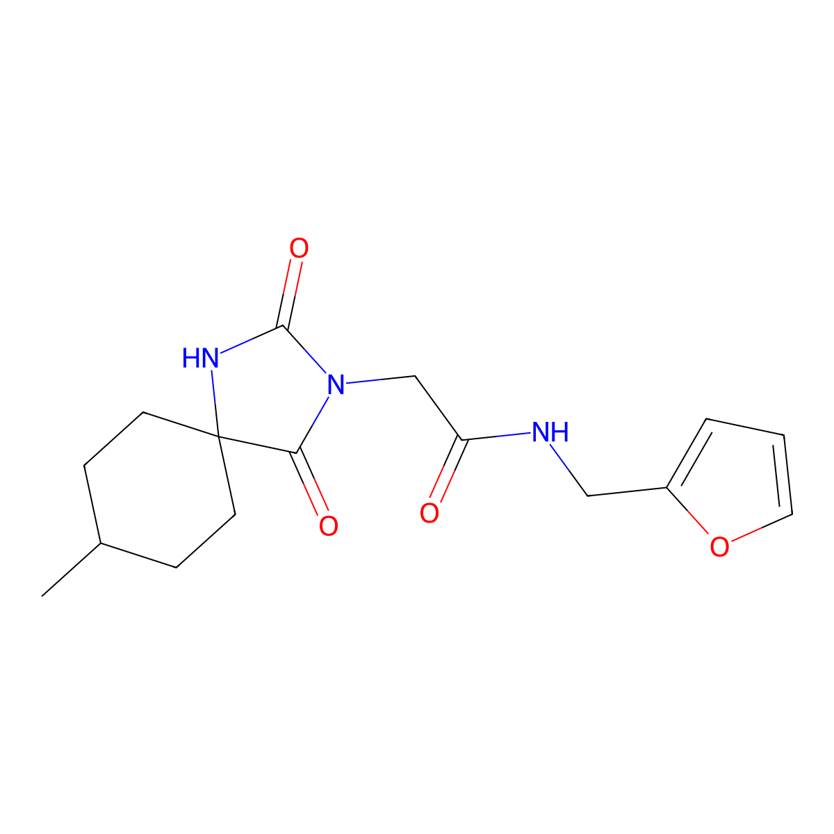 N-(2-furylmethyl)-2-(8-methyl-2,4-dioxo-1,3-diazaspiro[4.5]dec-3-yl)acetamide molecular structure, CAS 731008-51-8