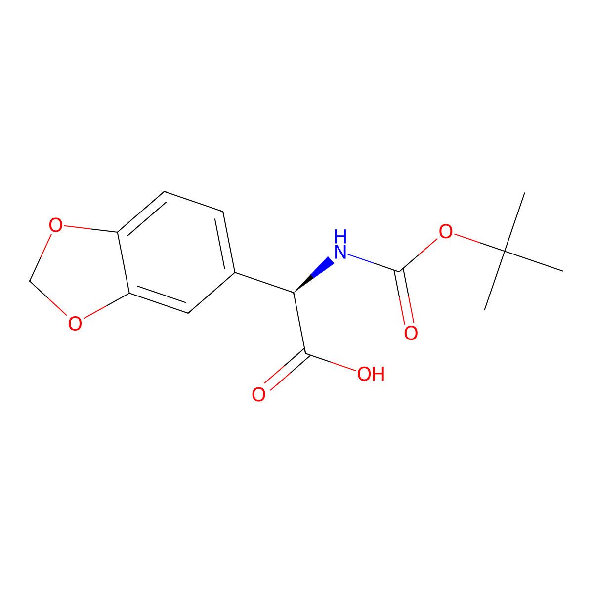 (R)-2-(Benzo[d][1,3]dioxol-5-yl)-2-((tert-butoxycarbonyl)amino)acetic acid molecular structure, CAS 73101-12-9