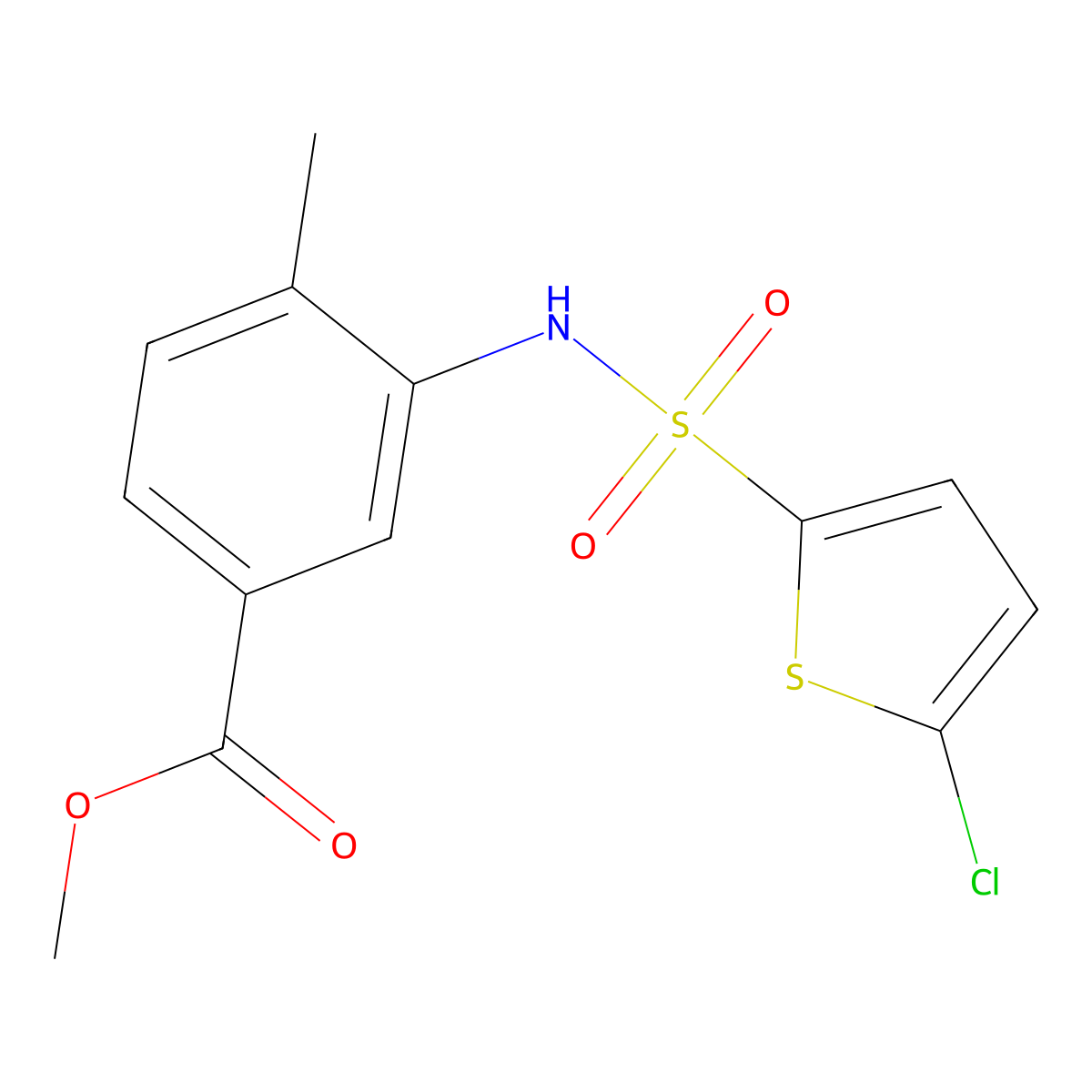 Methyl 3-{[(5-chlorothiophen-2-yl)sulfonyl]amino}-4-methylbenzoate molecular structure, CAS 731011-70-4