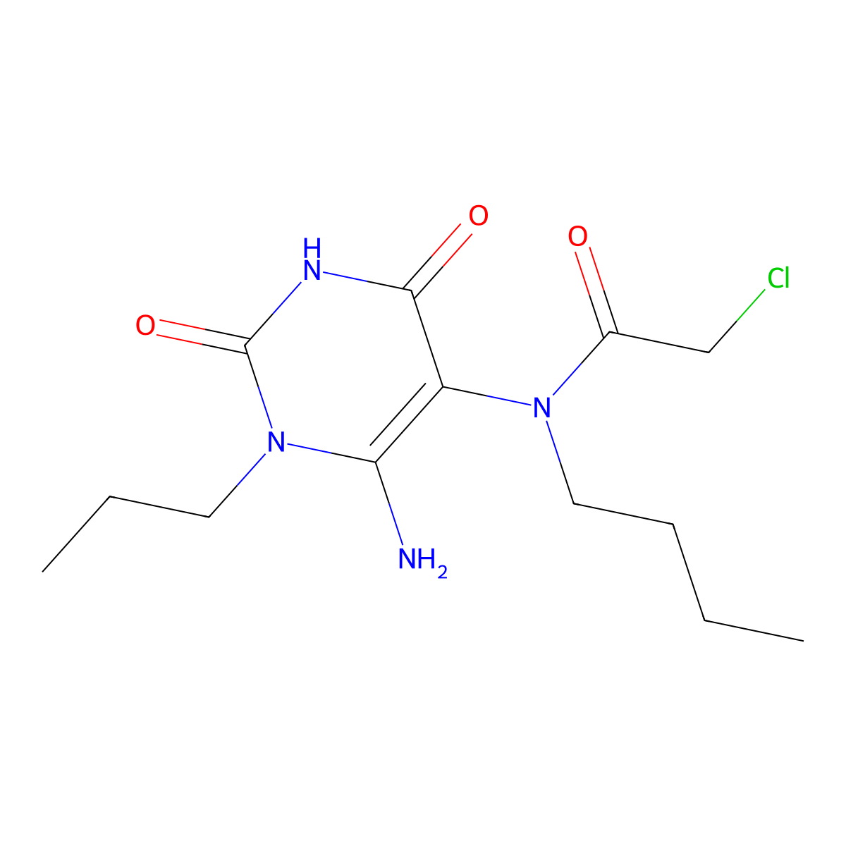 N-(6-amino-2,4-dioxo-1-propyl-1,2,3,4-tetrahydropyrimidin-5-yl)-N-butyl-2-chloroacetamide molecular structure, CAS 731011-95-3