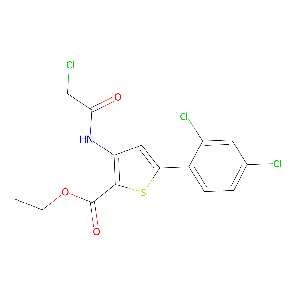 Ethyl 3-(2-chloroacetamido)-5-(2,4-dichlorophenyl)thiophene-2-carboxylate molecular structure, CAS 731012-09-2
