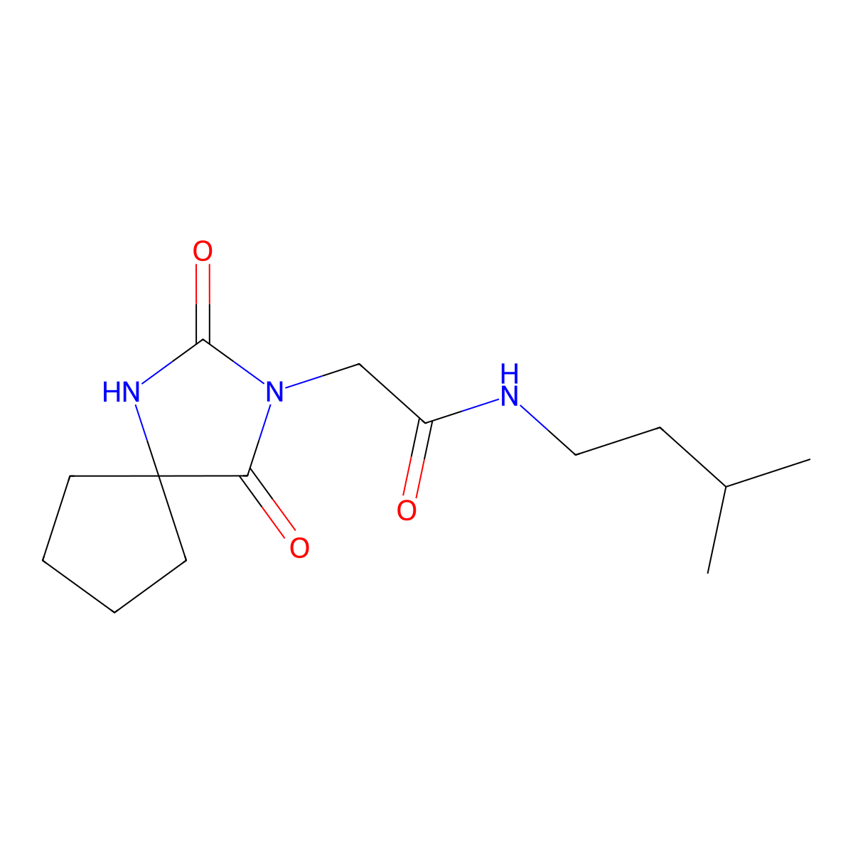 2-(2,4-dioxo-1,3-diazaspiro[4.4]non-3-yl)-N-(3-methylbutyl)acetamide molecular structure, CAS 731012-77-4