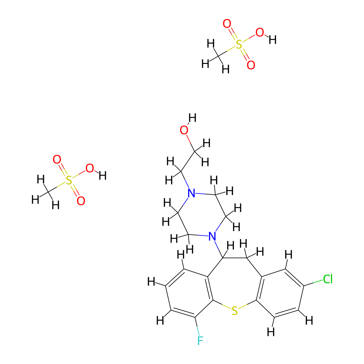 1-piperazineethanol, 4-(2-chloro-10,11-dihydro-6-fluorodibenzo(b,f)thiepin-10-yl)-, dimethanesulfonate (salt) molecular structure, CAS 73129-46-1