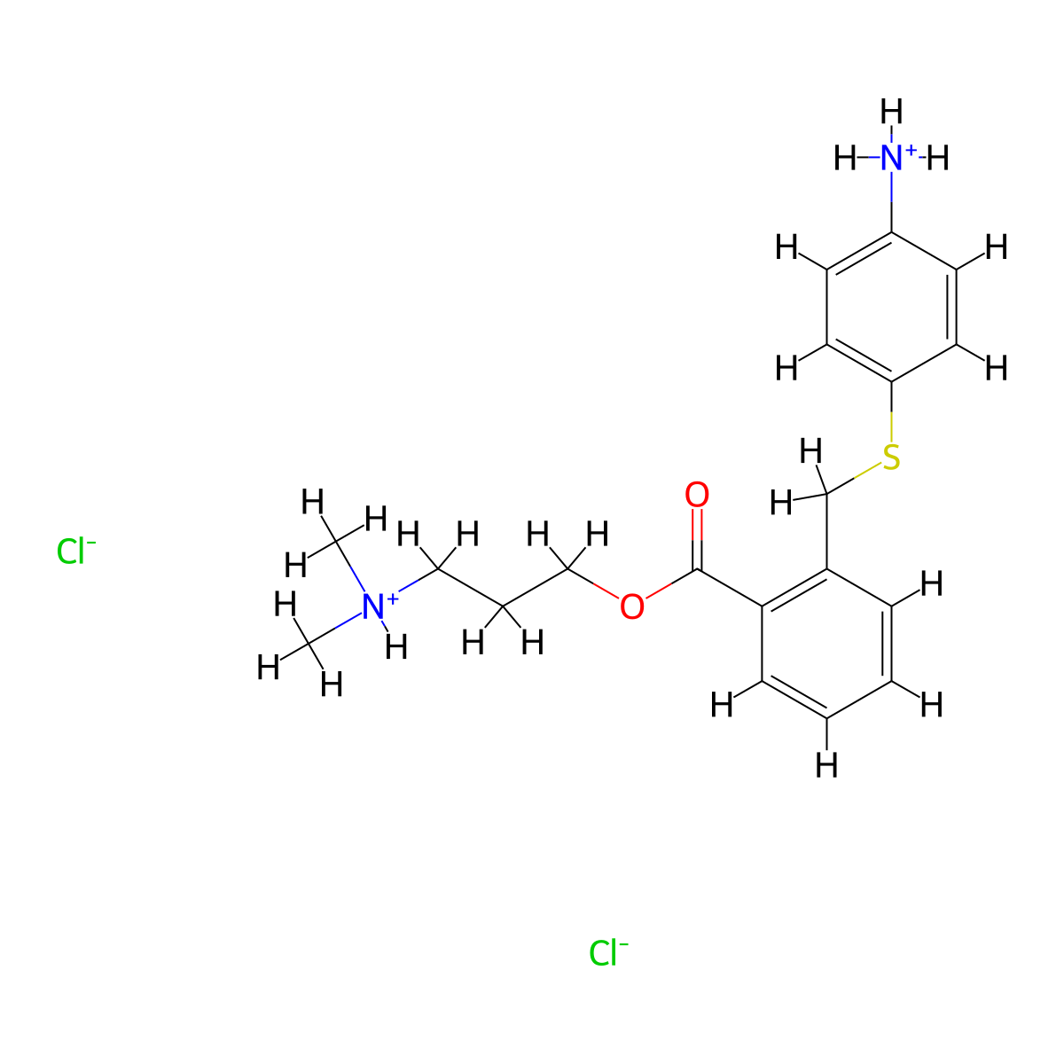 Benzoic acid, 2-(((4-aminophenyl)thio)methyl)-, 3-(dimethylamino)propyl ester, hydrochloride,hydrate (1:2:1) molecular structure, CAS 73150-36-4