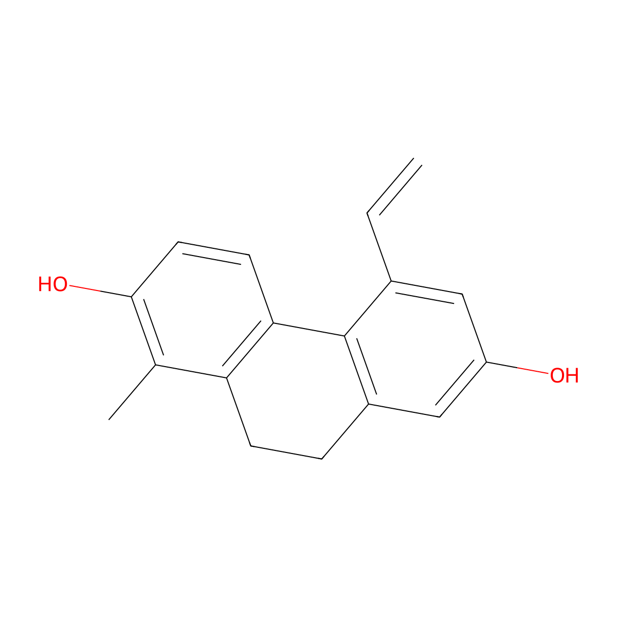 2,7-Phenanthrenediol, 5-ethenyl-9,10-dihydro-1-methyl- molecular structure, CAS 73166-28-6