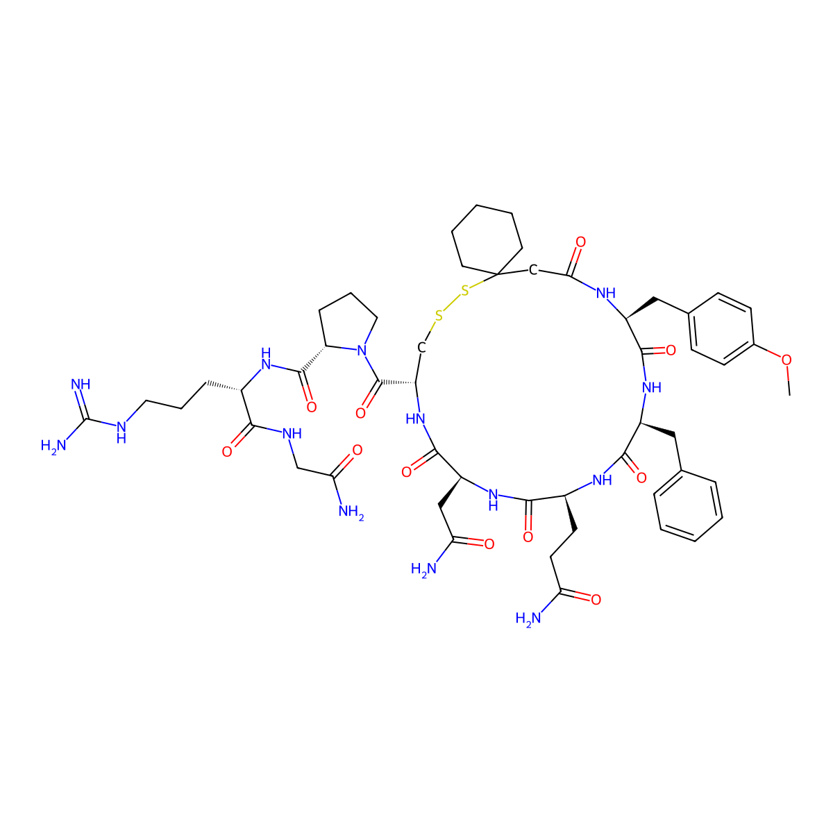 Vasopressin, 1-(1-mercaptocyclohexaneacetic acid)-2-(O-methyl-L-tyrosine)-8-L-arginine- molecular structure, CAS 73168-24-8