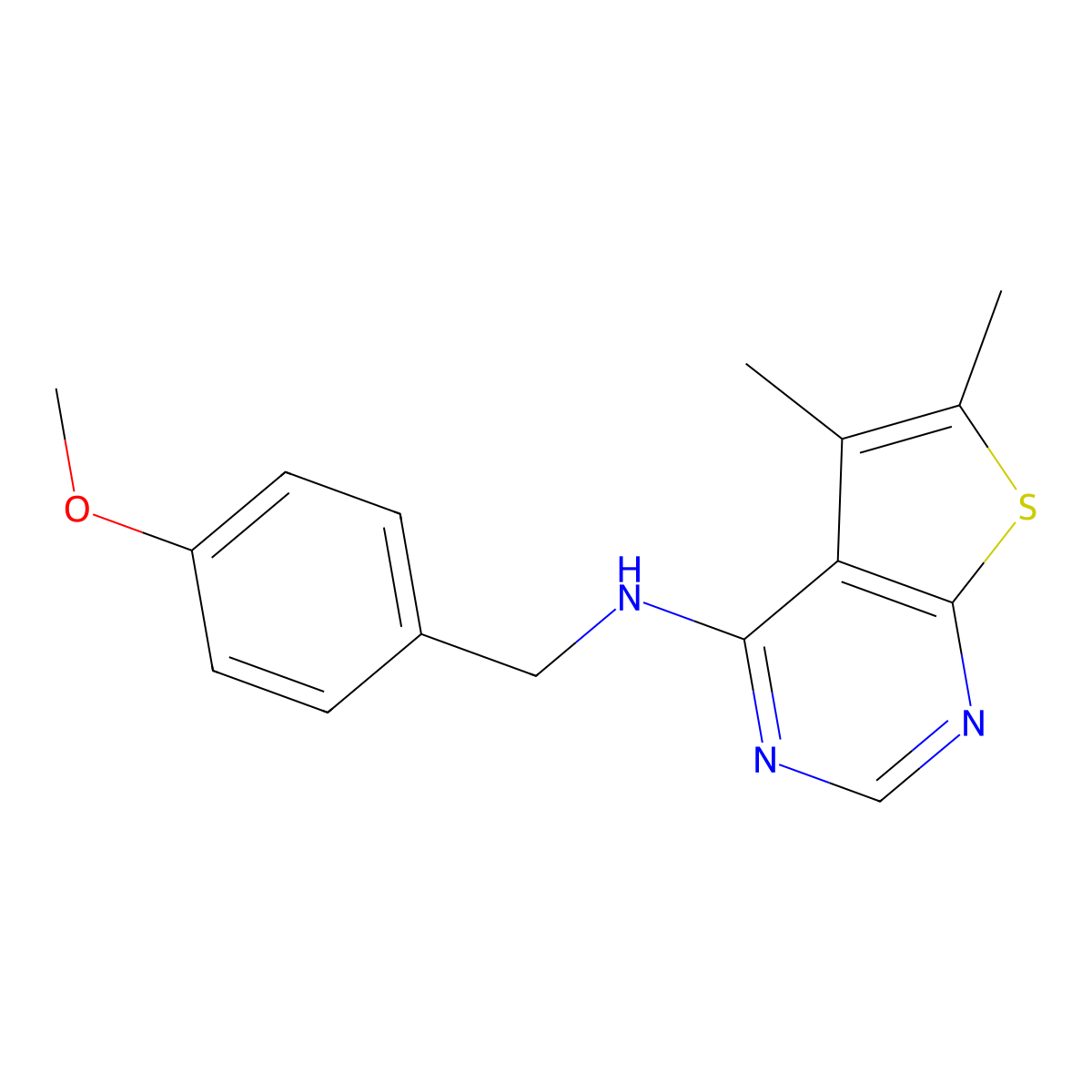 N-[(4-methoxyphenyl)methyl]-5,6-dimethylthieno[2,3-d]pyrimidin-4-amine molecular structure, CAS 731777-91-6