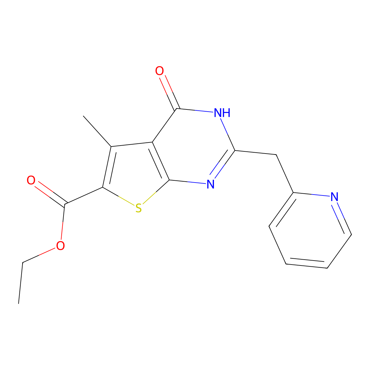 ethyl 5-methyl-4-oxo-2-[(pyridin-2-yl)methyl]-3H,4H-thieno[2,3-d]pyrimidine-6-carboxylate molecular structure, CAS 731778-58-8
