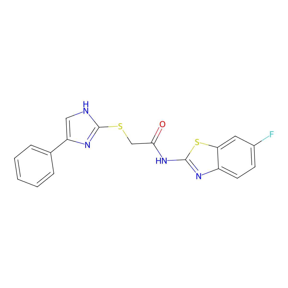 N-(6-fluoro-1,3-benzothiazol-2-yl)-2-[(4-phenyl-1H-imidazol-2-yl)sulfanyl]acetamide molecular structure, CAS 731781-11-6