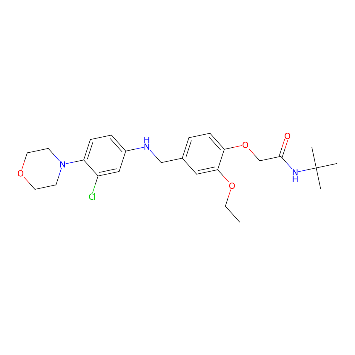 N-tert-butyl-2-[4-[(3-chloro-4-morpholin-4-ylanilino)methyl]-2-ethoxyphenoxy]acetamide molecular structure, CAS 731781-17-2