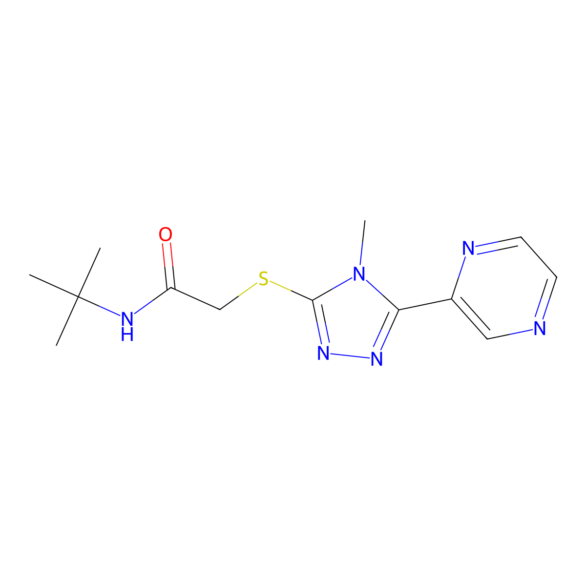 N-tert-Butyl-2-{[4-methyl-5-(pyrazin-2-yl)-4H-1,2,4-triazol-3-yl]sulfanyl}acetamide molecular structure, CAS 731788-61-7
