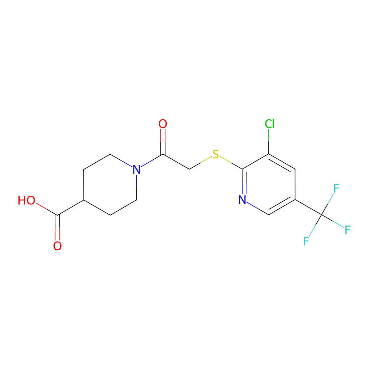 1-(2-{[3-Chloro-5-(trifluoromethyl)pyridin-2-yl]sulfanyl}acetyl)piperidine-4-carboxylic acid molecular structure, CAS 731793-33-2