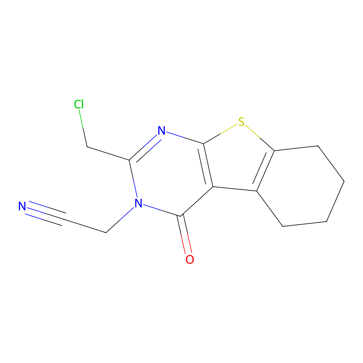 2-(Chloromethyl)-5,6,7,8-tetrahydro-4-oxo(1)benzothieno(2,3-d)pyrimidine-3(4H)-acetonitrile molecular structure, CAS 731795-75-8