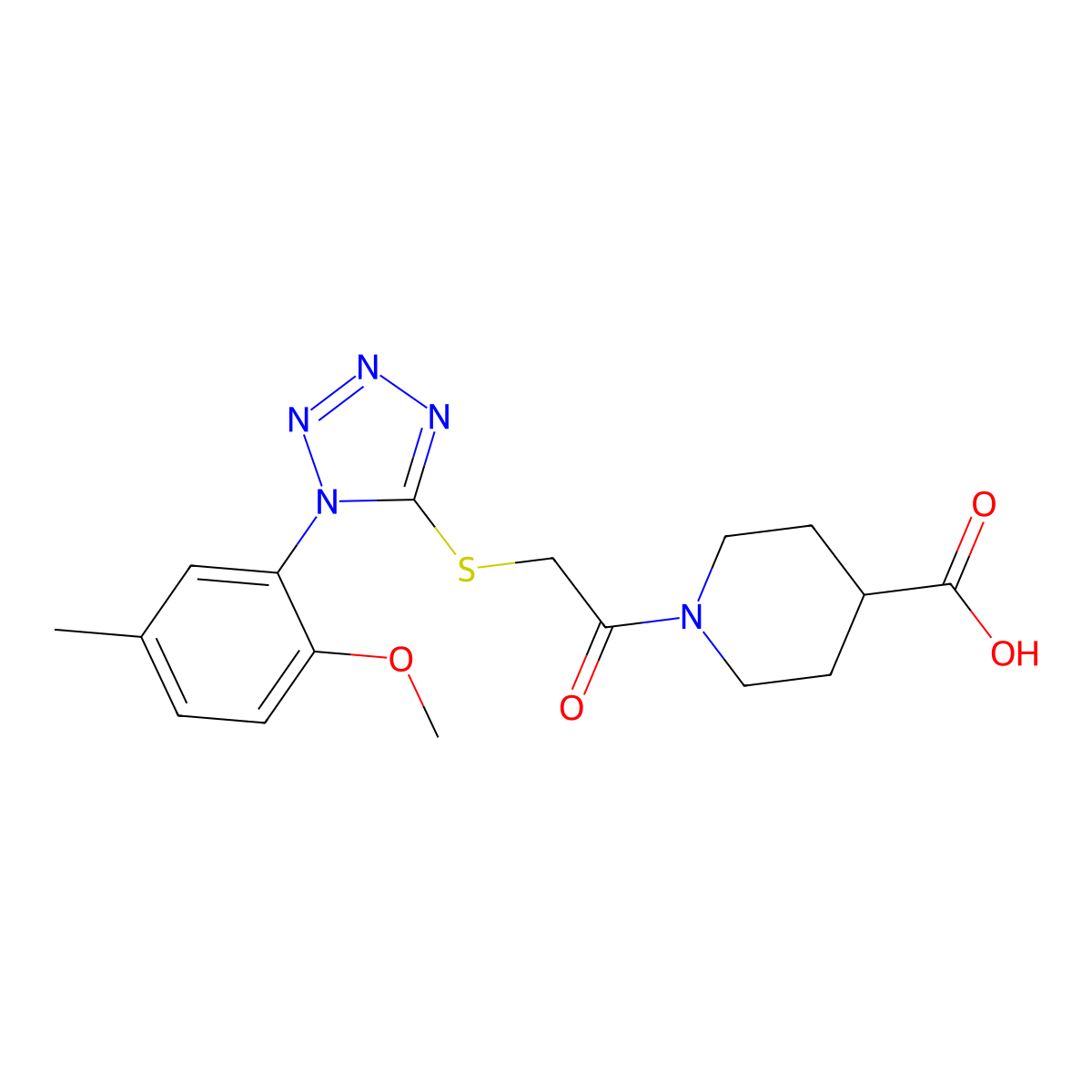 1-(2-{[1-(2-methoxy-5-methylphenyl)-1H-1,2,3,4-tetrazol-5-yl]sulfanyl}acetyl)piperidine-4-carboxylic acid molecular structure, CAS 731801-16-4