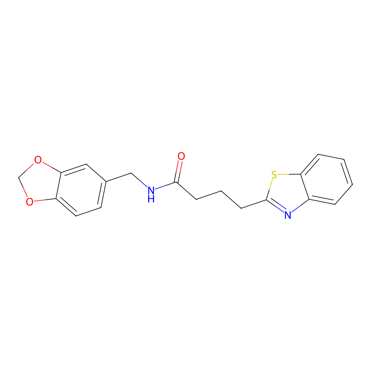 N-(1,3-benzodioxol-5-ylmethyl)-4-(1,3-benzothiazol-2-yl)butanamide molecular structure, CAS 731803-89-7