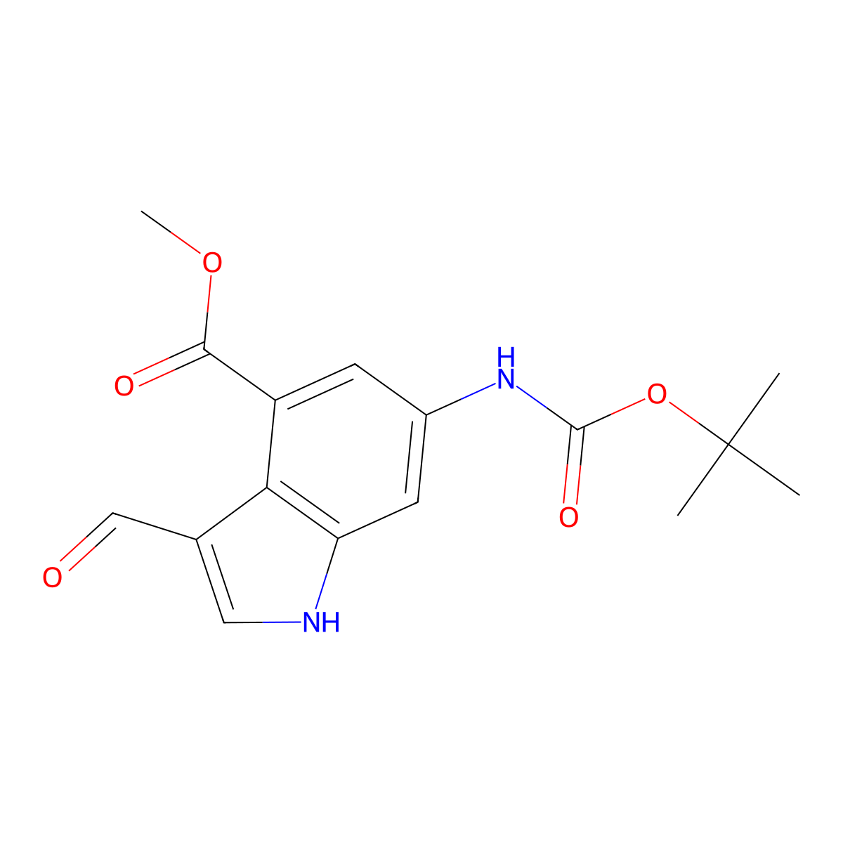 Methyl 6-[[(1,1-dimethylethoxy)carbonyl]amino]-3-formyl-1H-indole-4-carboxylate molecular structure, CAS 731810-57-4