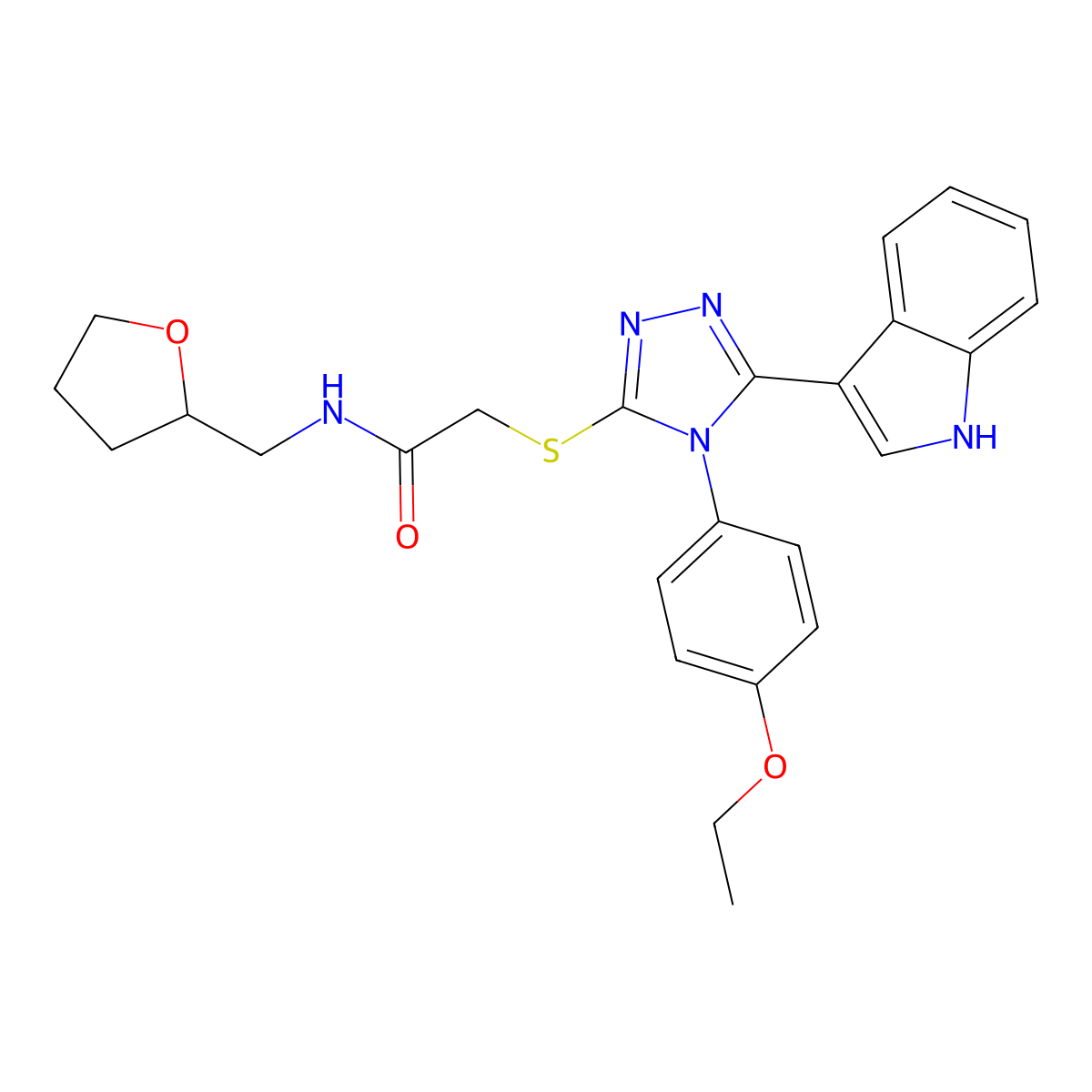 2-((4-(4-ethoxyphenyl)-5-(1H-indol-3-yl)-4H-1,2,4-triazol-3-yl)thio)-N-((tetrahydrofuran-2-yl)methyl)acetamide molecular structure, CAS 731817-30-4