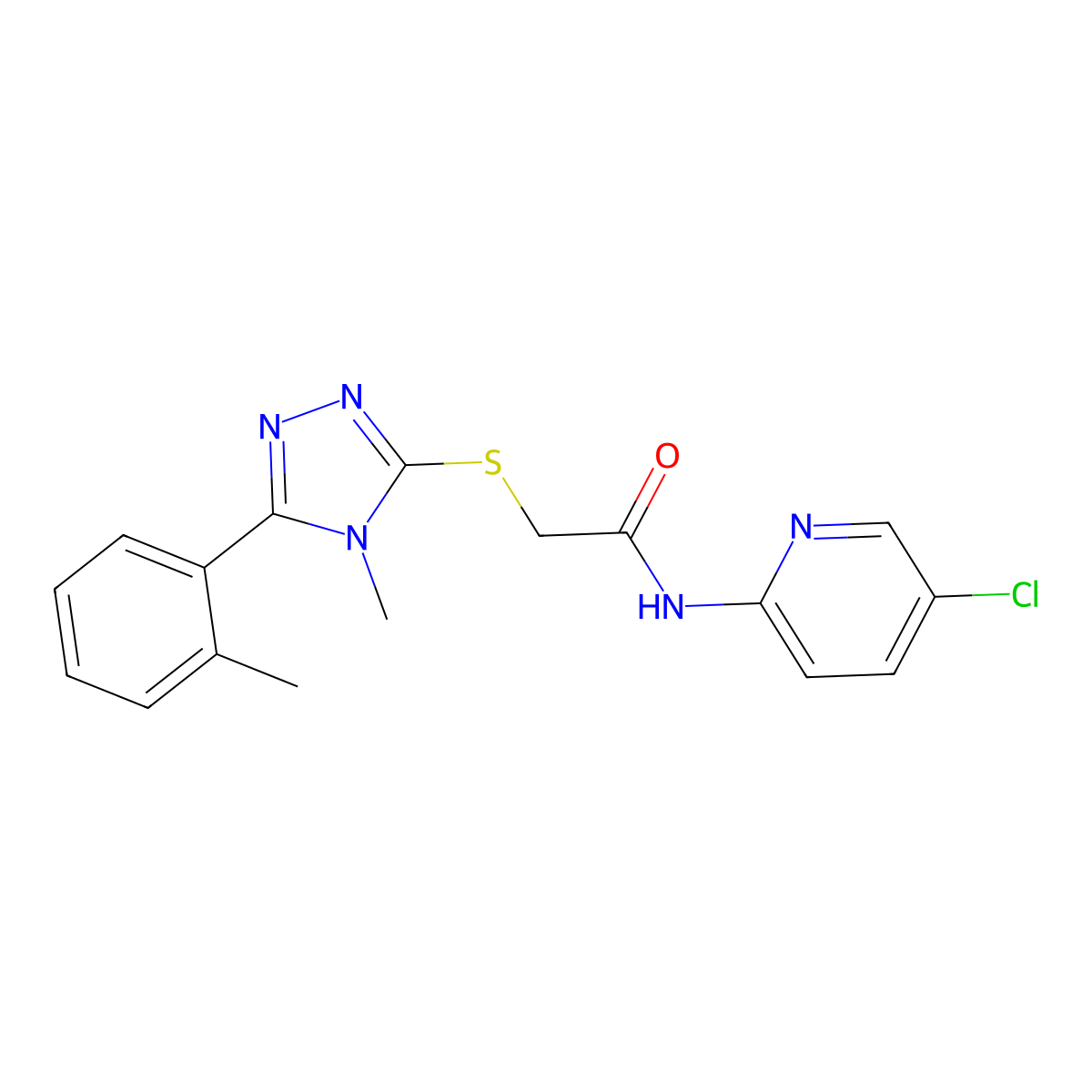 N-(5-chloropyridin-2-yl)-2-[[4-methyl-5-(2-methylphenyl)-1,2,4-triazol-3-yl]sulfanyl]acetamide molecular structure, CAS 731819-87-7