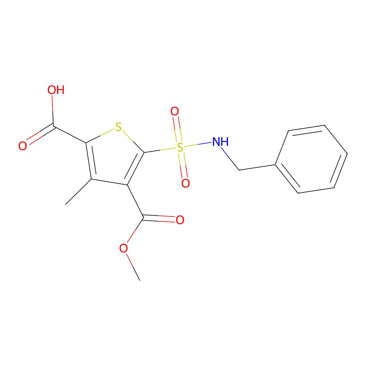 5-(Benzylsulfamoyl)-4-(methoxycarbonyl)-3-methylthiophene-2-carboxylic acid molecular structure, CAS 731826-80-5