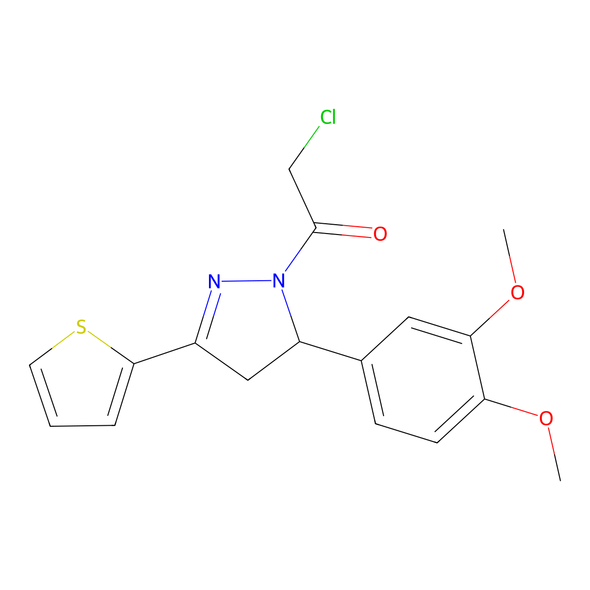 2-chloro-1-[5-(3,4-dimethoxyphenyl)-3-(thiophen-2-yl)-4,5-dihydro-1H-pyrazol-1-yl]ethan-1-one molecular structure, CAS 731826-81-6