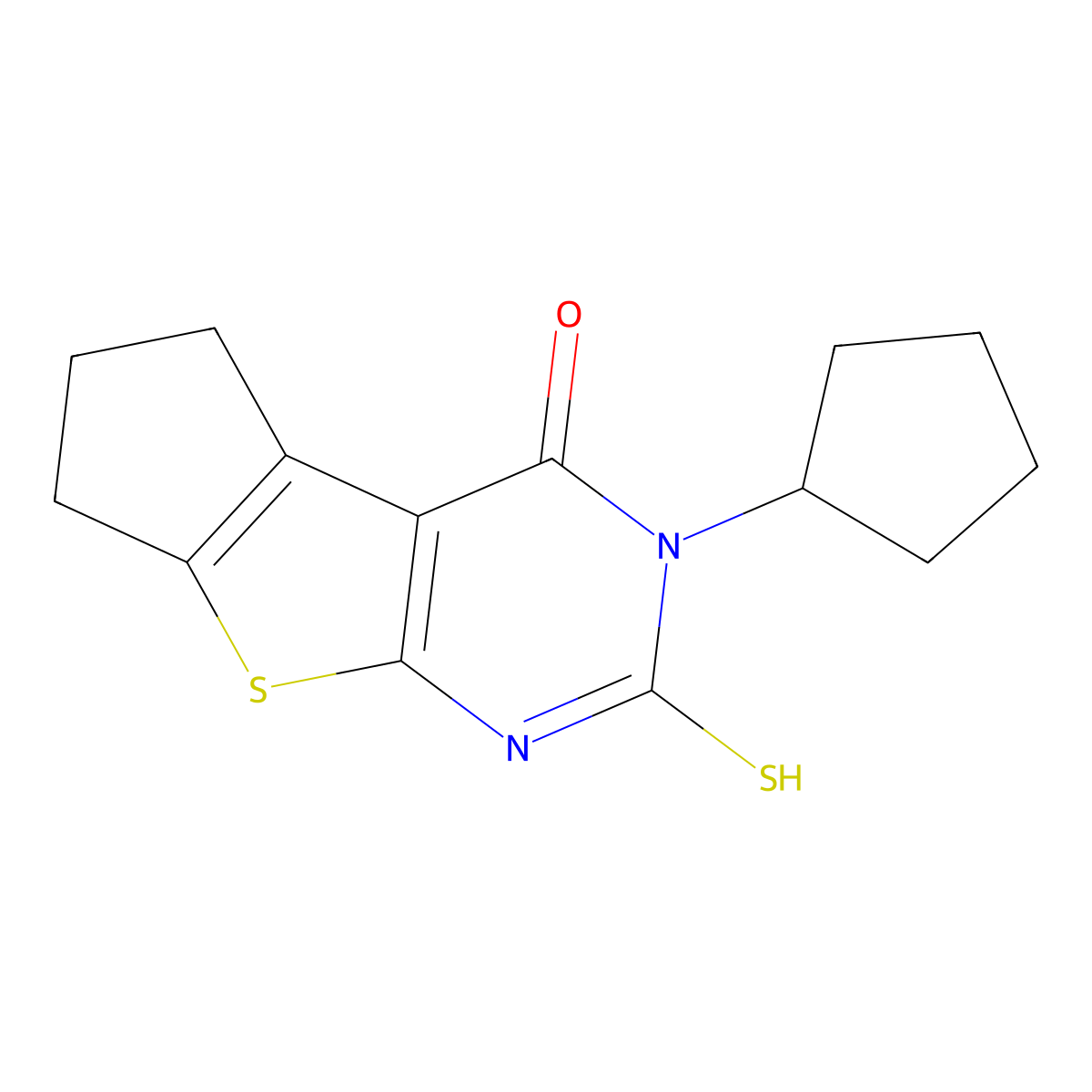11-Cyclopentyl-10-sulfanyl-7-thia-9,11-diazatricyclo[6.4.0.0,2,6]dodeca-1(8),2(6),9-trien-12-one molecular structure, CAS 731827-01-3