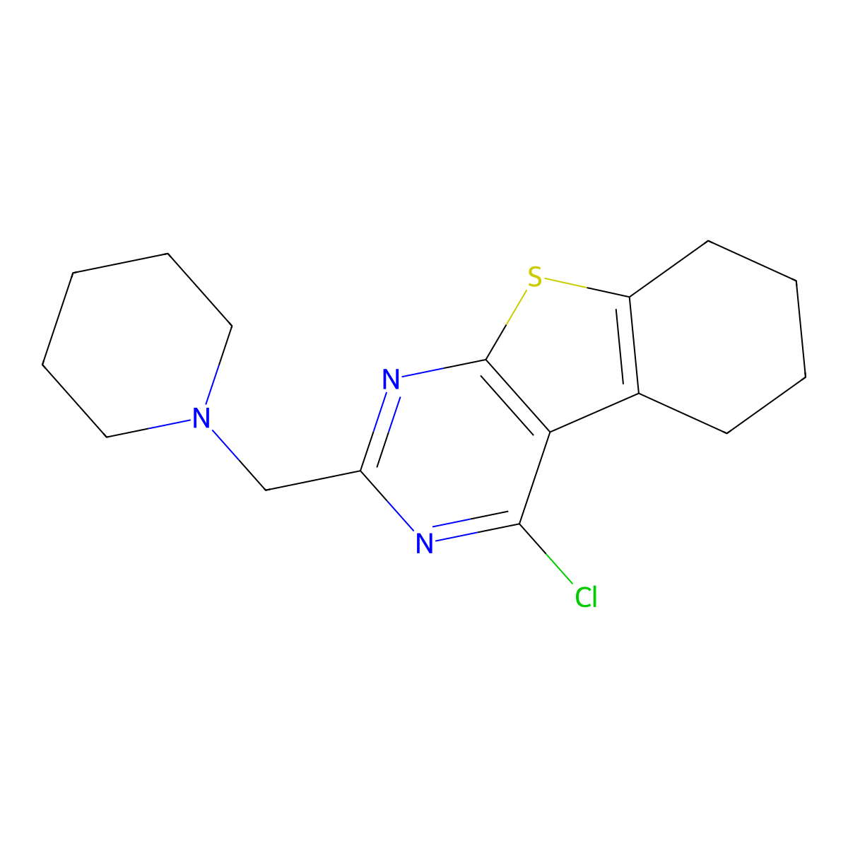 4-Chloro-2-(piperidin-1-ylmethyl)-5,6,7,8-tetrahydrobenzo[4,5]thieno[2,3-d]pyrimidine molecular structure, CAS 731827-03-5