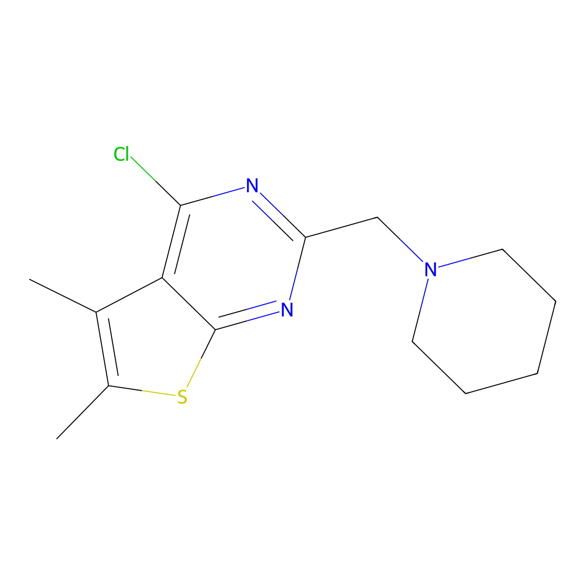 1-({4-Chloro-5,6-dimethylthieno[2,3-d]pyrimidin-2-yl}methyl)piperidine molecular structure, CAS 731827-05-7