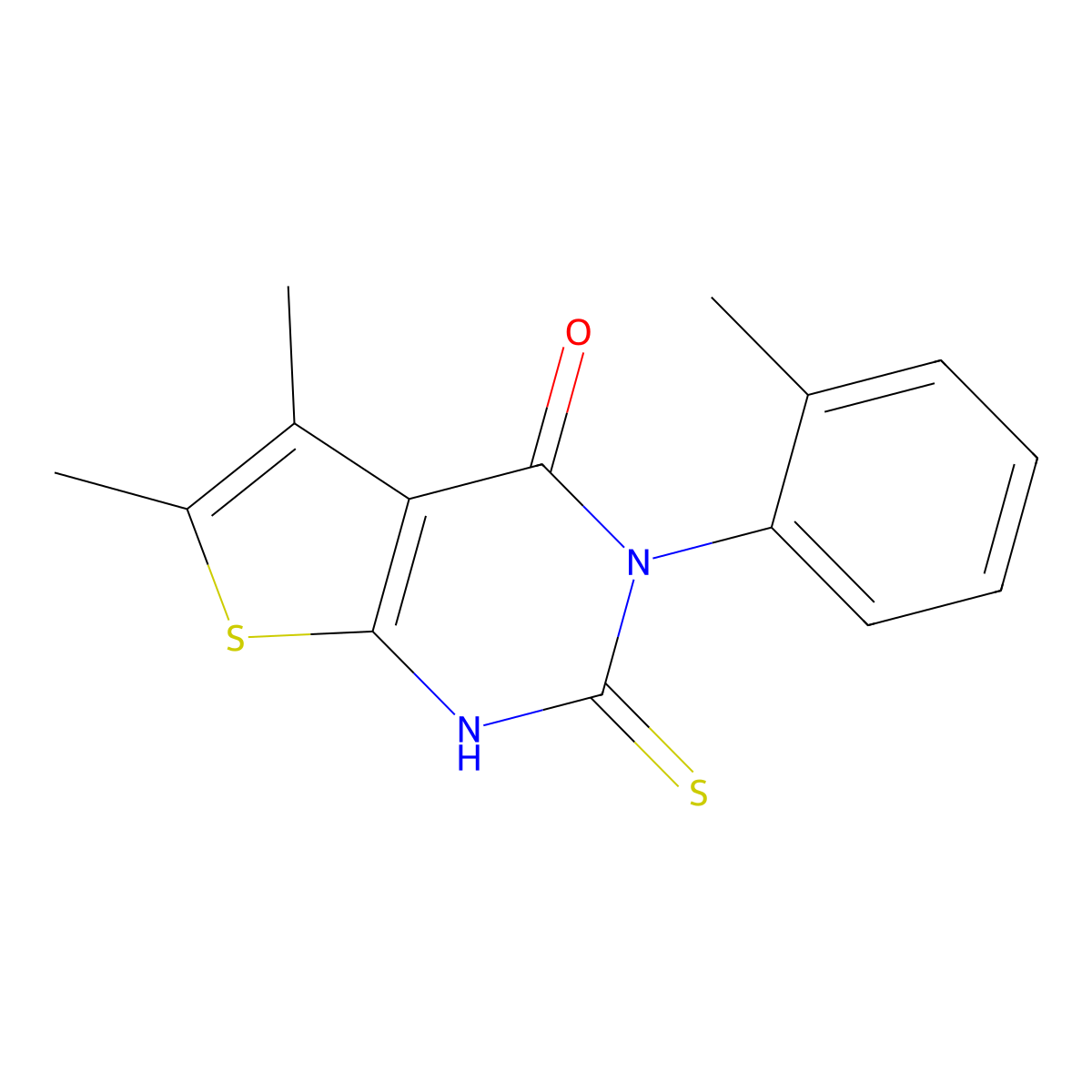 5,6-dimethyl-3-(2-methylphenyl)-2-sulfanyl-3H,4H-thieno[2,3-d]pyrimidin-4-one molecular structure, CAS 731827-08-0