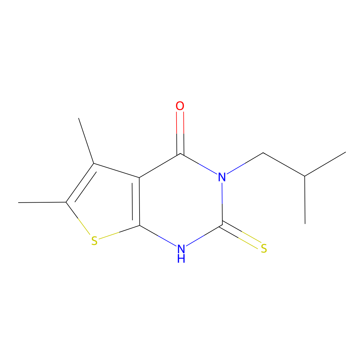 5,6-dimethyl-3-(2-methylpropyl)-2-sulfanyl-3H,4H-thieno[2,3-d]pyrimidin-4-one molecular structure, CAS 731827-20-6