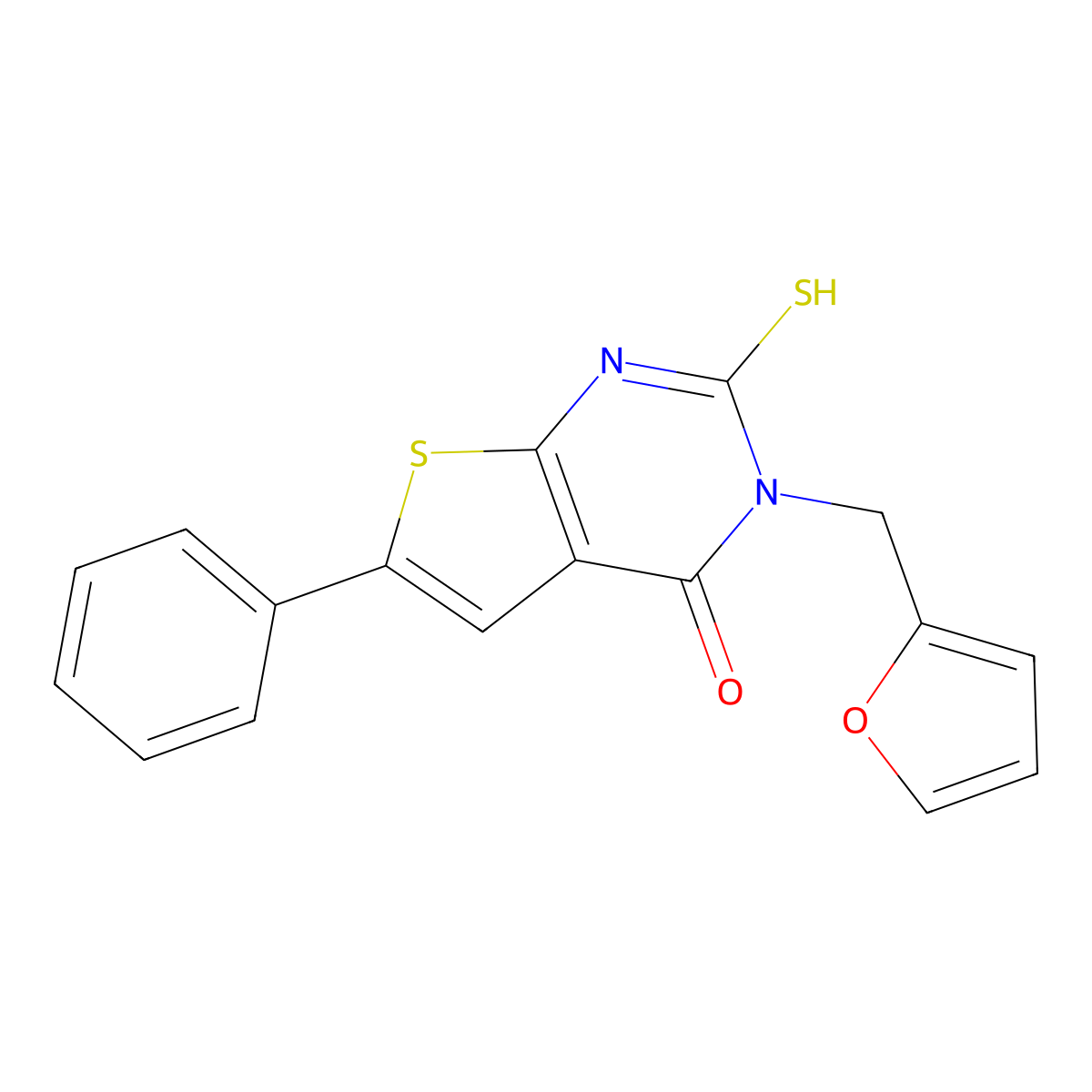 3-(furan-2-ylmethyl)-6-phenyl-2-sulfanyl-3H,4H-thieno[2,3-d]pyrimidin-4-one molecular structure, CAS 731827-23-9