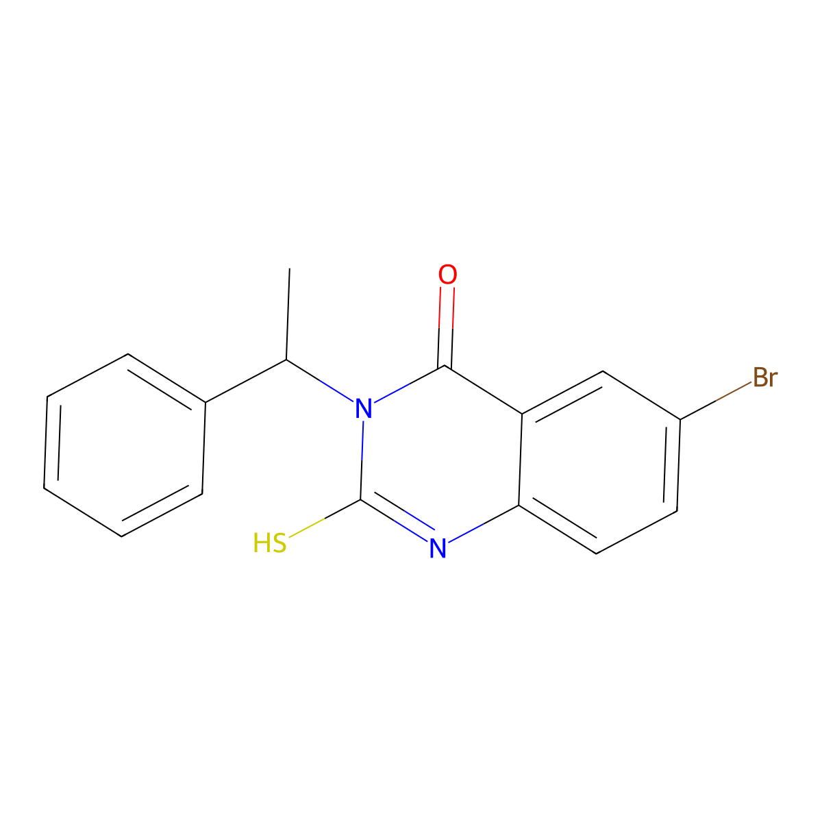 6-bromo-2-mercapto-3-(1-phenylethyl)quinazolin-4(3H)-one molecular structure, CAS 731827-26-2