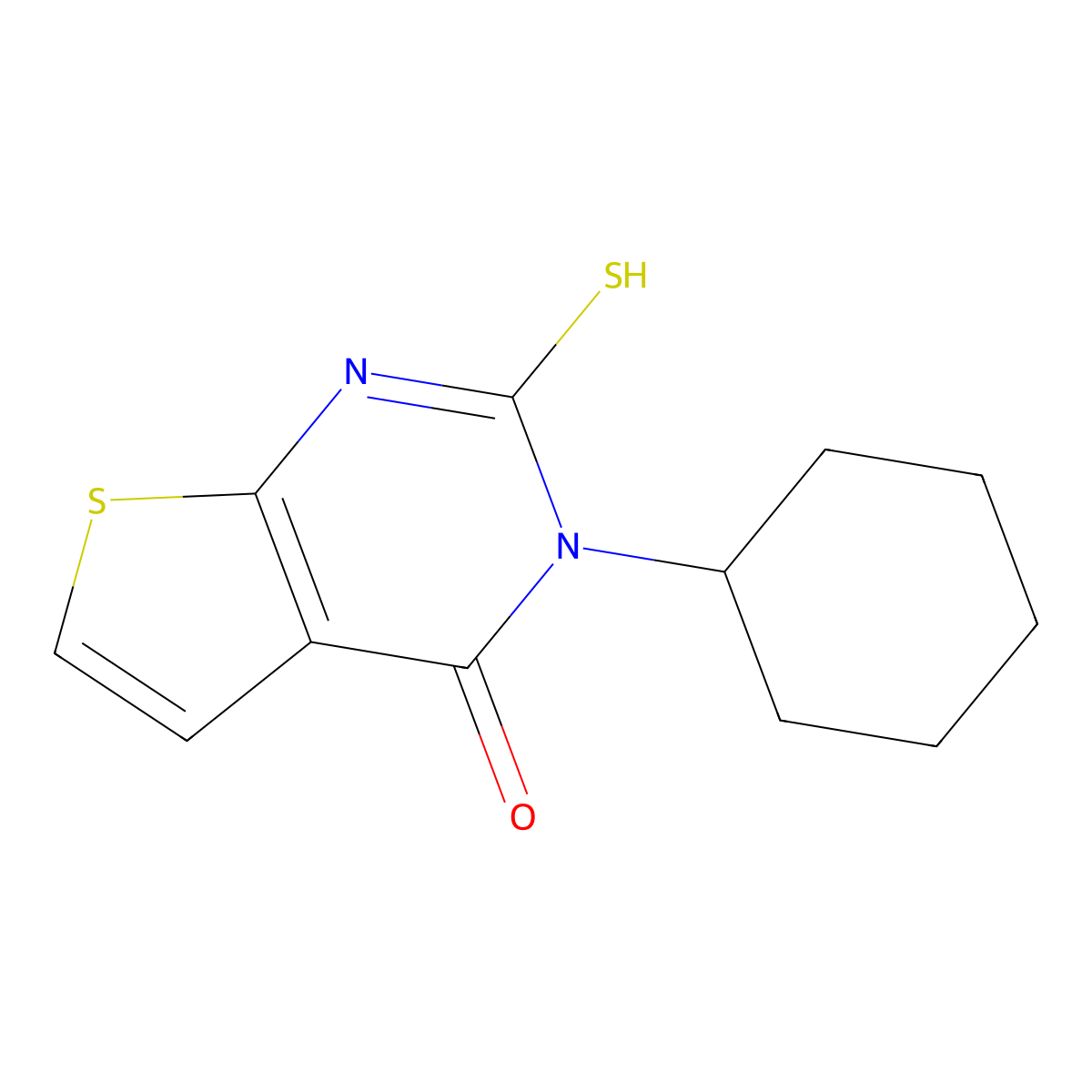 3-cyclohexyl-2-mercaptothieno[2,3-d]pyrimidin-4(3H)-one molecular structure, CAS 731827-27-3