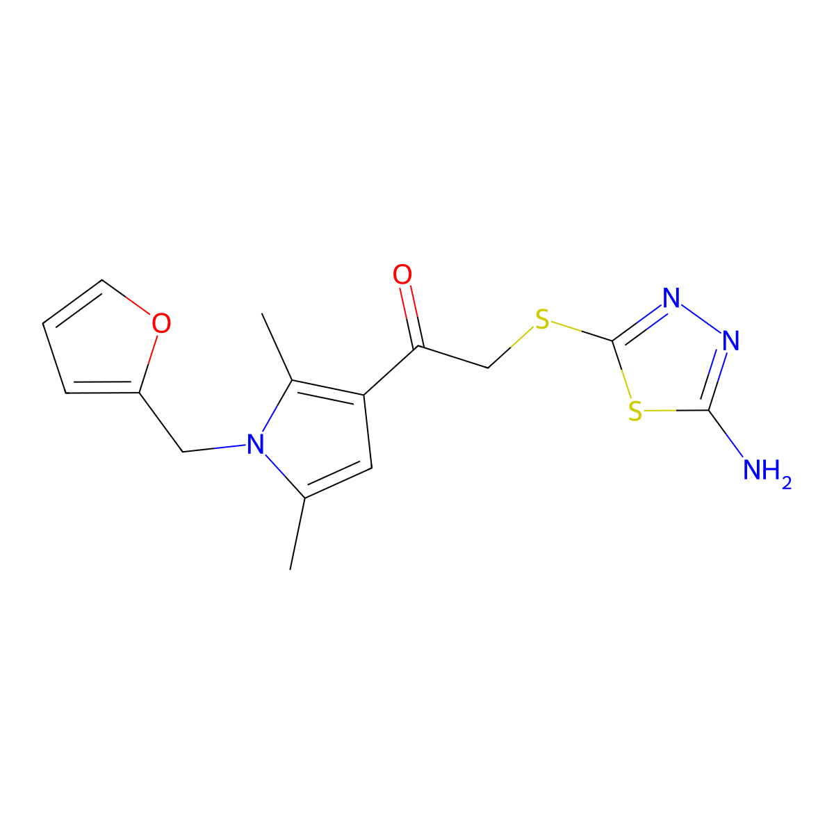 2-[(5-amino-1,3,4-thiadiazol-2-yl)sulfanyl]-1-[1-(furan-2-ylmethyl)-2,5-dimethyl-1H-pyrrol-3-yl]ethanone molecular structure, CAS 731838-58-7